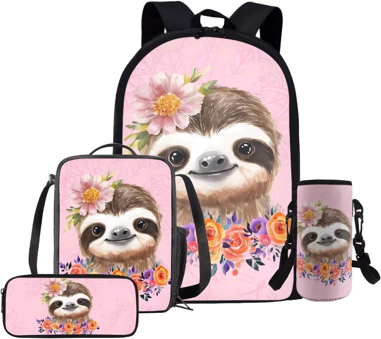 Glorowreny Cavy Girls Backpack with Lunch Box 8-10 Kawaii Animal Cute Bookbag for Teen Girls Preppy Set of 4 17 Inch Daisy Floral Lunchbag with Shoulder Strap Kids for Camping - Image 10