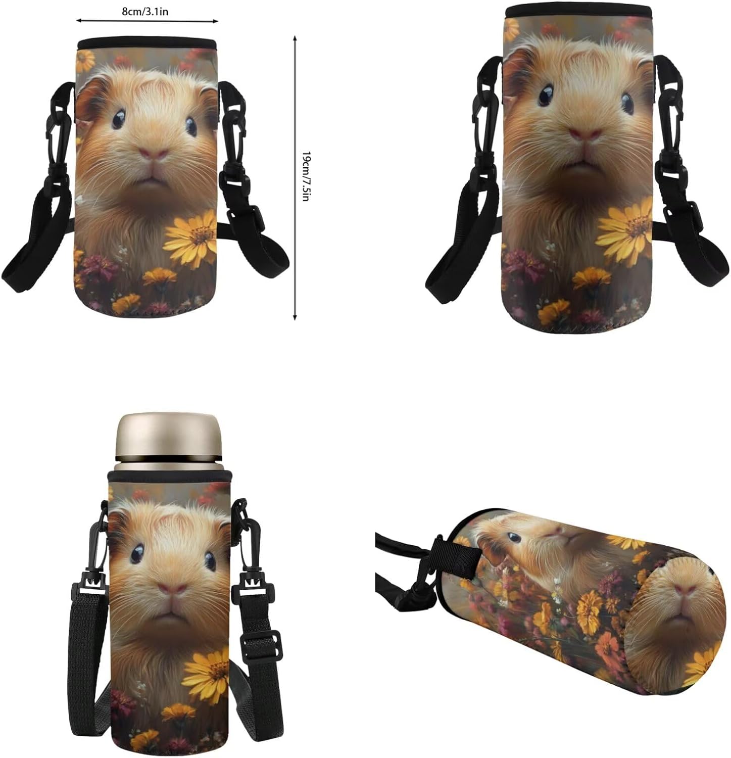 Glorowreny Cavy Girls Backpack with Lunch Box 8-10 Kawaii Animal Cute Bookbag for Teen Girls Preppy Set of 4 17 Inch Daisy Floral Lunchbag with Shoulder Strap Kids for Camping - Image 2