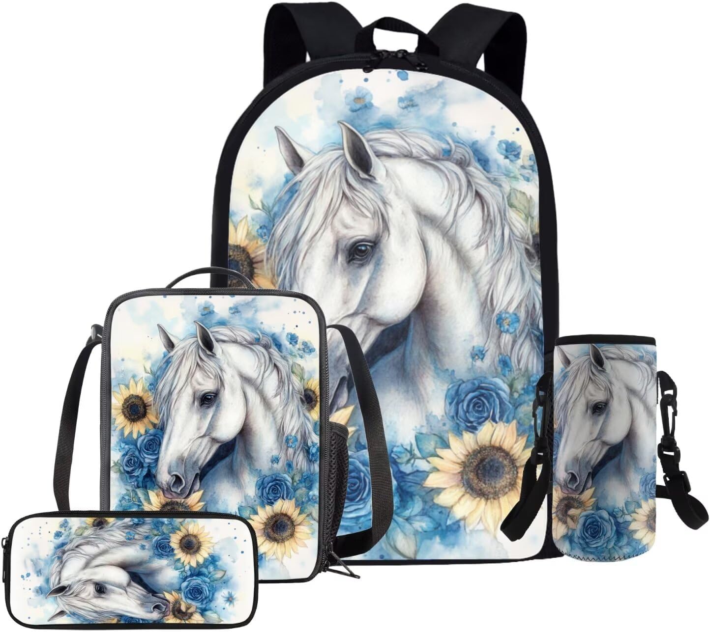 Glorowreny Cavy Girls Backpack with Lunch Box 8-10 Kawaii Animal Cute Bookbag for Teen Girls Preppy Set of 4 17 Inch Daisy Floral Lunchbag with Shoulder Strap Kids for Camping - Image 9