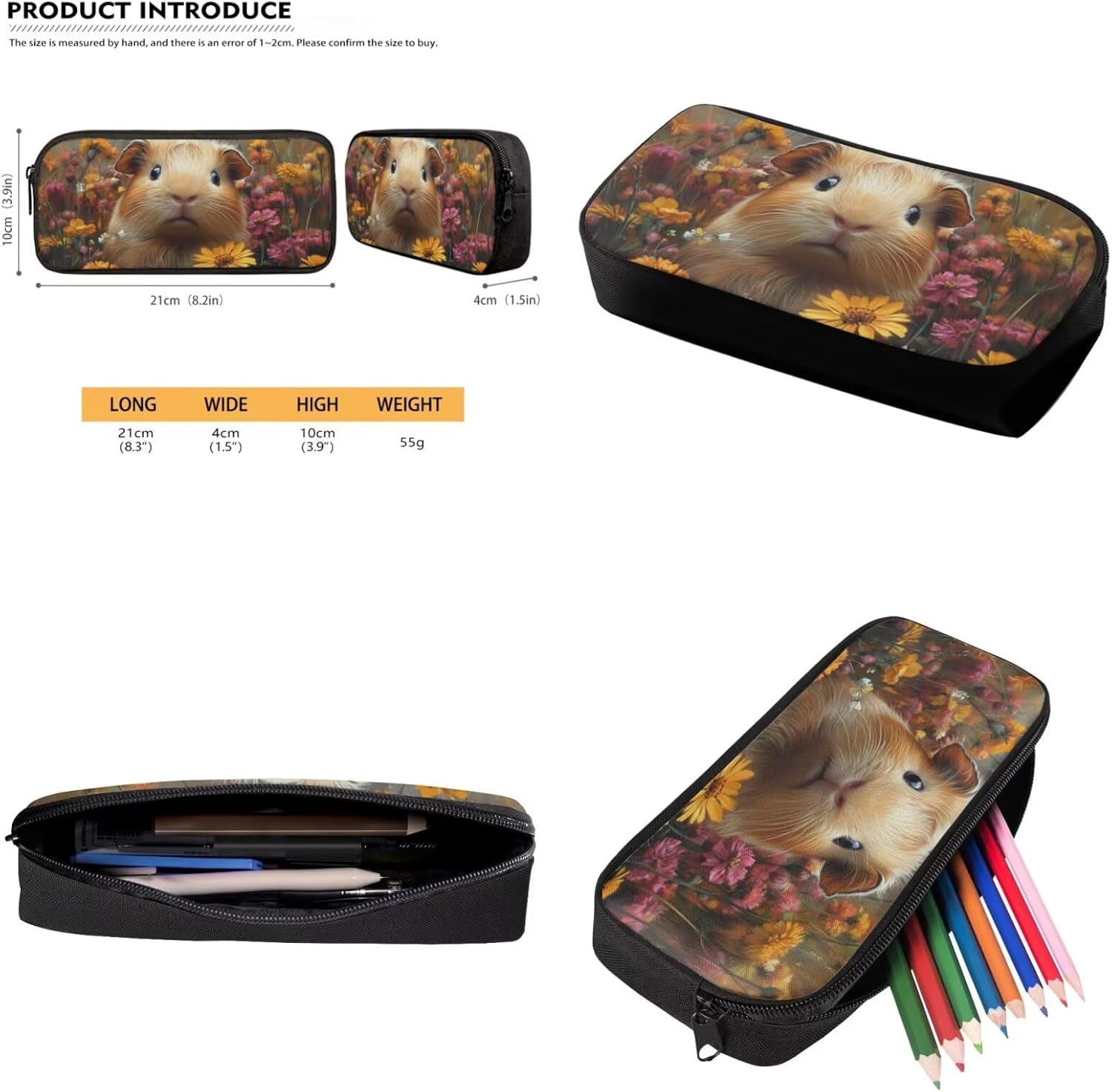 Glorowreny Cavy Girls Backpack with Lunch Box 8-10 Kawaii Animal Cute Bookbag for Teen Girls Preppy Set of 4 17 Inch Daisy Floral Lunchbag with Shoulder Strap Kids for Camping - Image 4