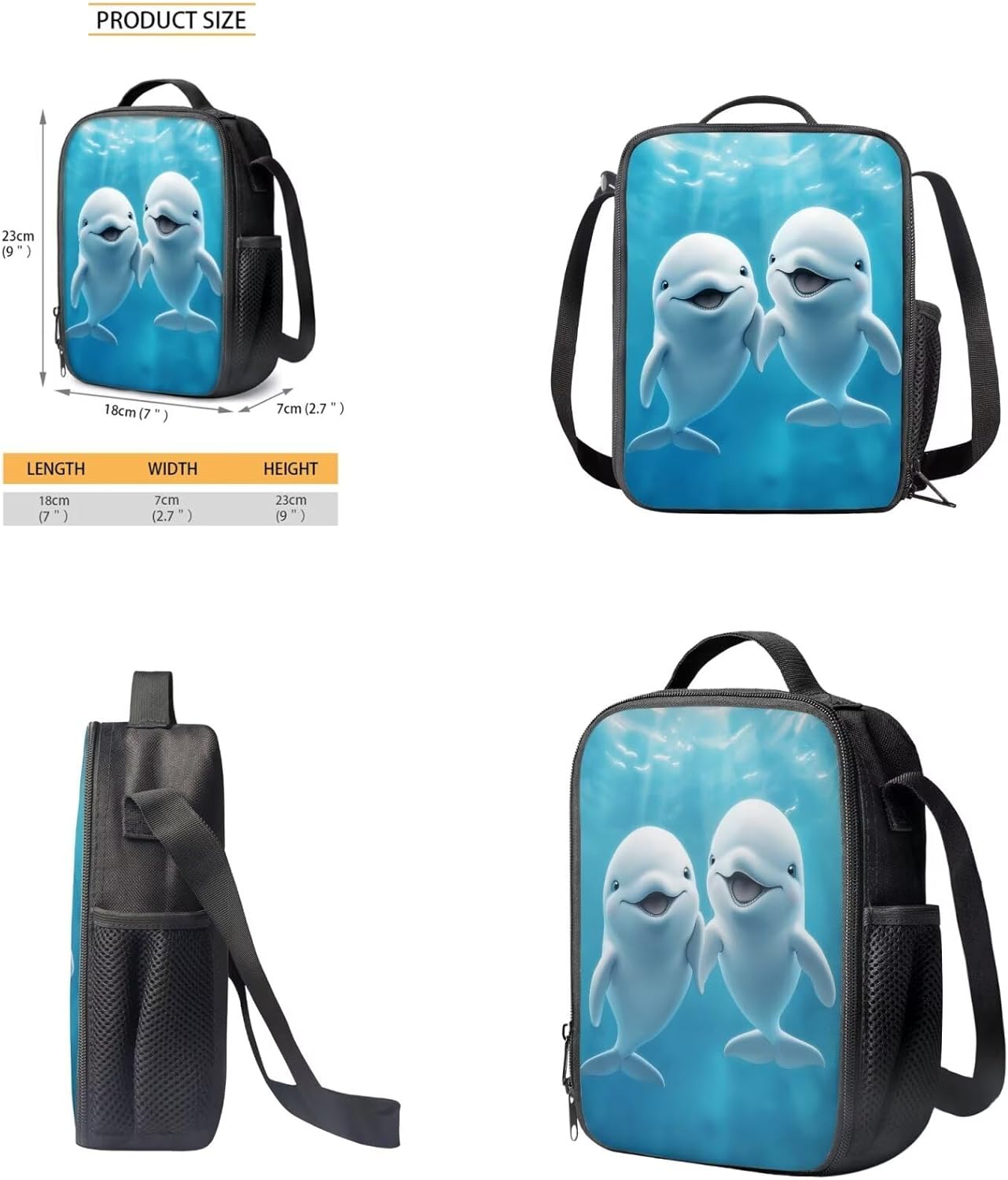 Glorowreny Dolphin Backpack for Boys with Lunch Box Blue Ocean Kids Lunchbag with Cup Holder Kawaii Kids Bookbag Boys 10-12 Lightweight Lunchbag with Strap School Set 4 in 1 - Image 3