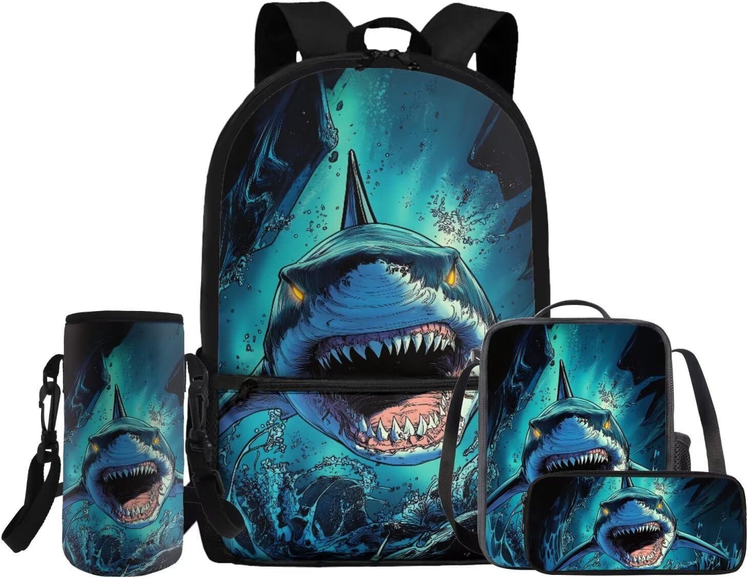 Glorowreny Dolphin Backpack for Boys with Lunch Box Blue Ocean Kids Lunchbag with Cup Holder Kawaii Kids Bookbag Boys 10-12 Lightweight Lunchbag with Strap School Set 4 in 1 - Image 10