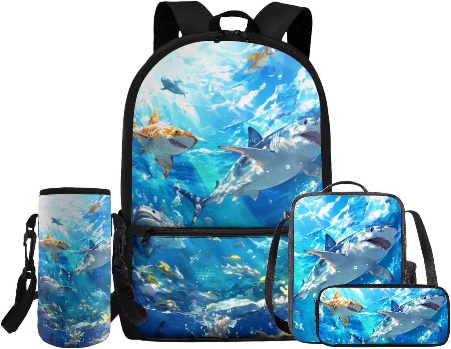 Glorowreny Dolphin Backpack for Boys with Lunch Box Blue Ocean Kids Lunchbag with Cup Holder Kawaii Kids Bookbag Boys 10-12 Lightweight Lunchbag with Strap School Set 4 in 1 - Image 7