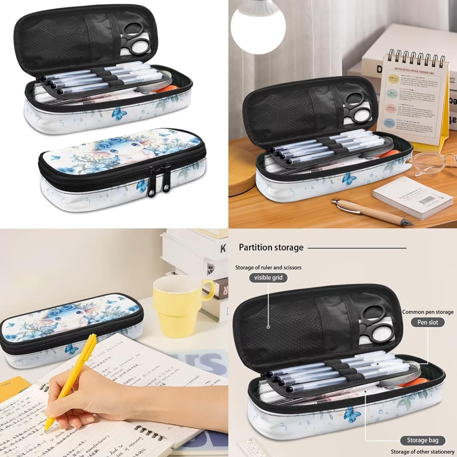 Glorowreny Girls Axolotl Backpack with Lunch Box Blue Rose Bookbag for Girls Middle School Kawaii Animal Insulated Lunch Bag with Handle Casual Daycare Bags 3 in 1 - Image 6