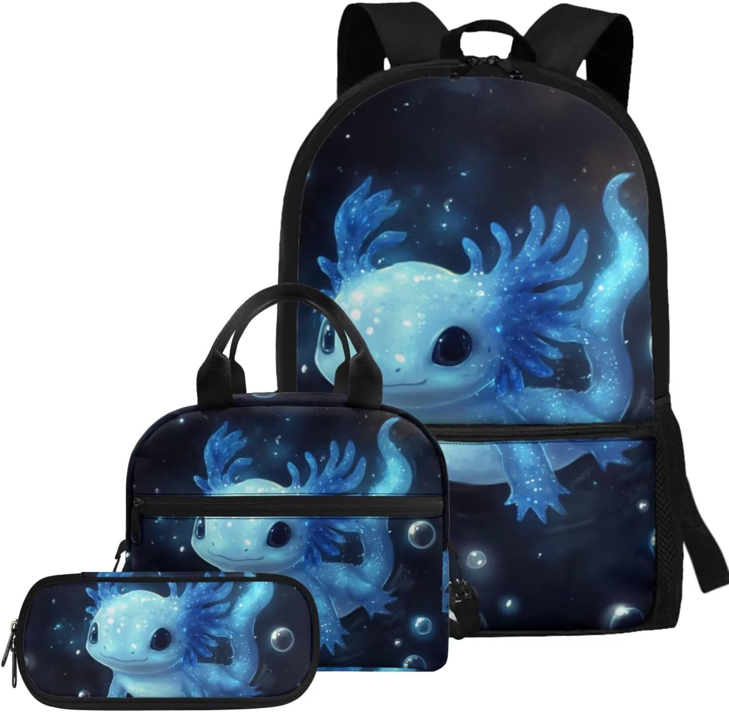Glorowreny Girls Axolotl Backpack with Lunch Box Blue Rose Bookbag for Girls Middle School Kawaii Animal Insulated Lunch Bag with Handle Casual Daycare Bags 3 in 1 - Image 14
