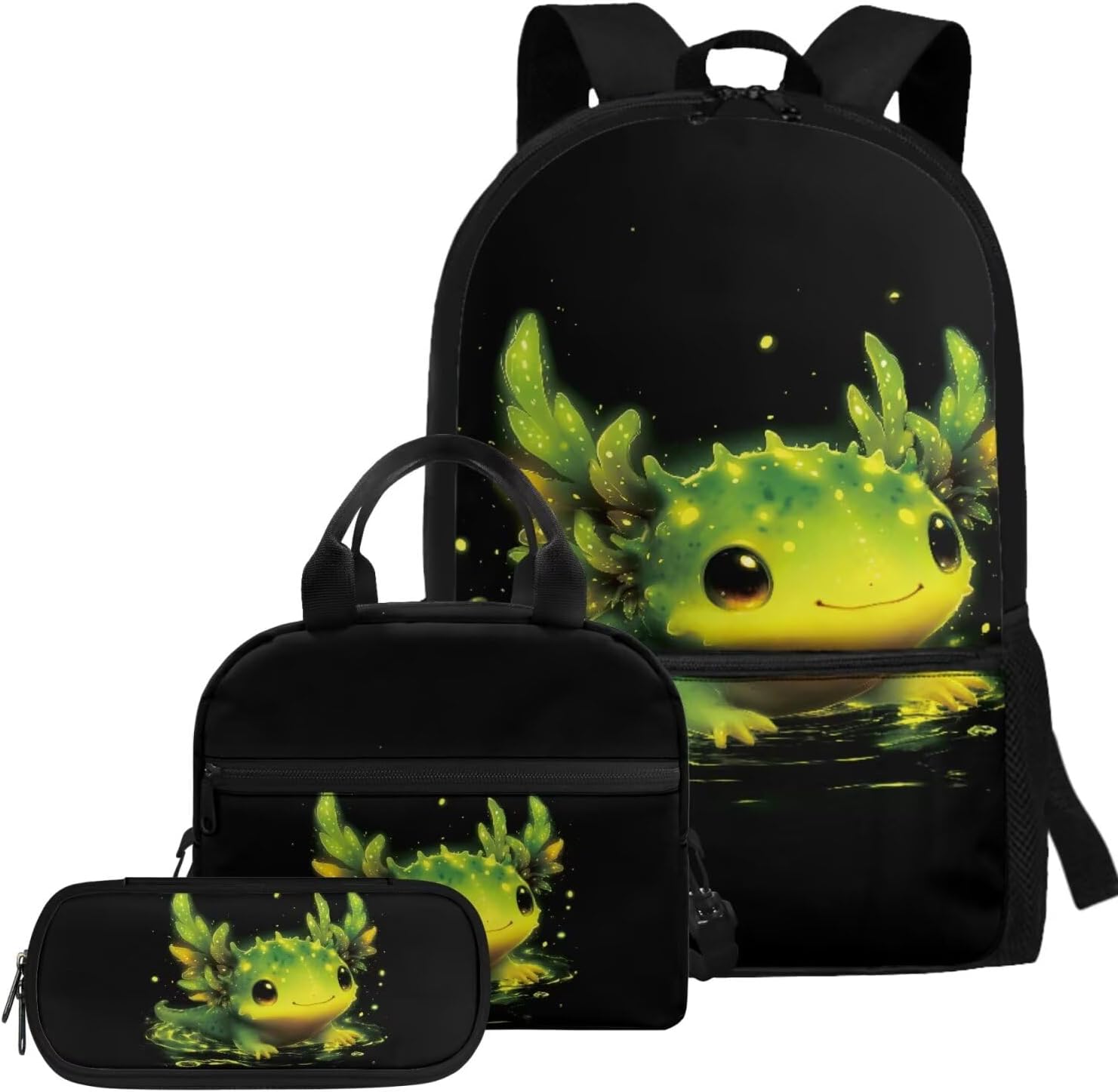 Glorowreny Girls Axolotl Backpack with Lunch Box Blue Rose Bookbag for Girls Middle School Kawaii Animal Insulated Lunch Bag with Handle Casual Daycare Bags 3 in 1 - Image 9