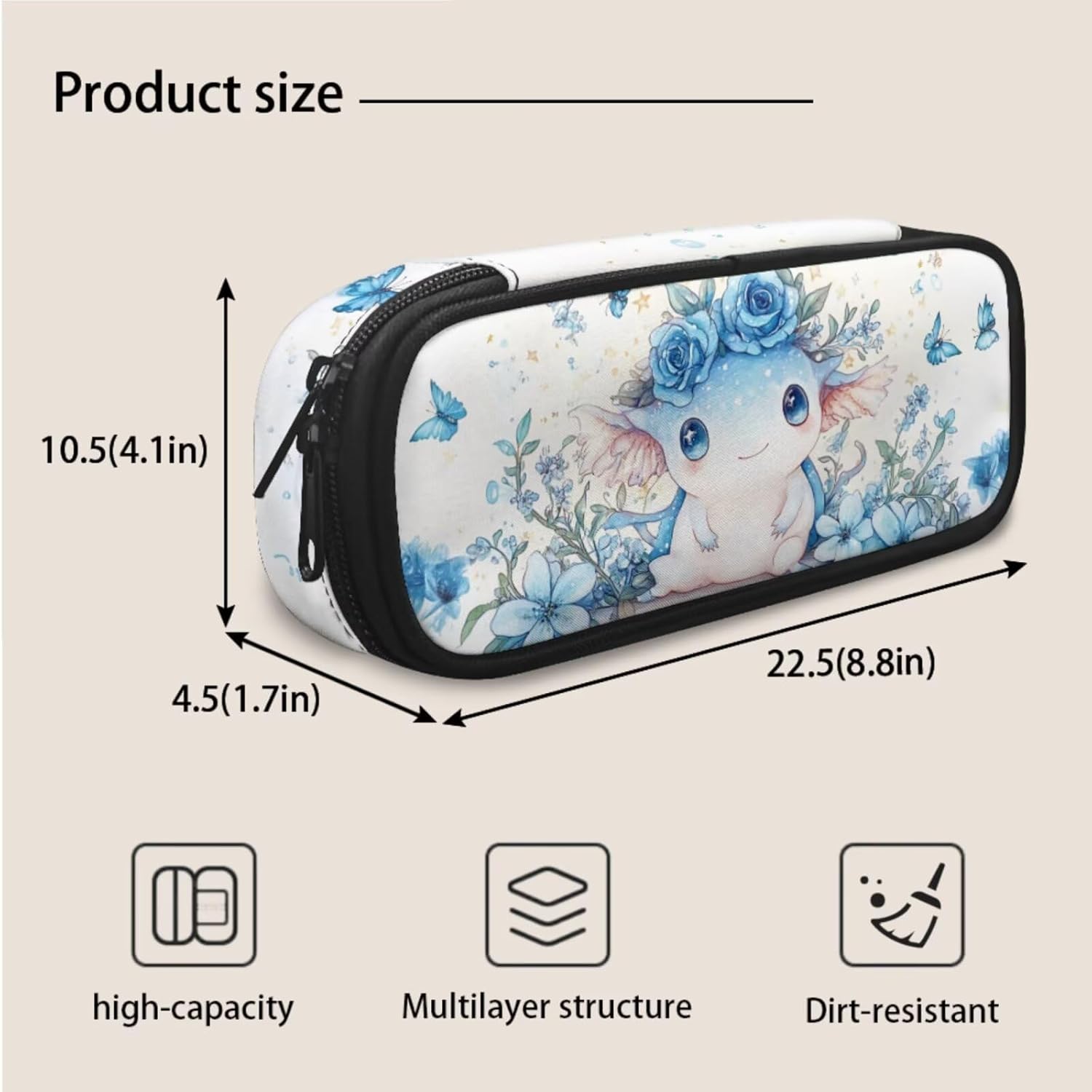 Glorowreny Girls Axolotl Backpack with Lunch Box Blue Rose Bookbag for Girls Middle School Kawaii Animal Insulated Lunch Bag with Handle Casual Daycare Bags 3 in 1 - Image 7