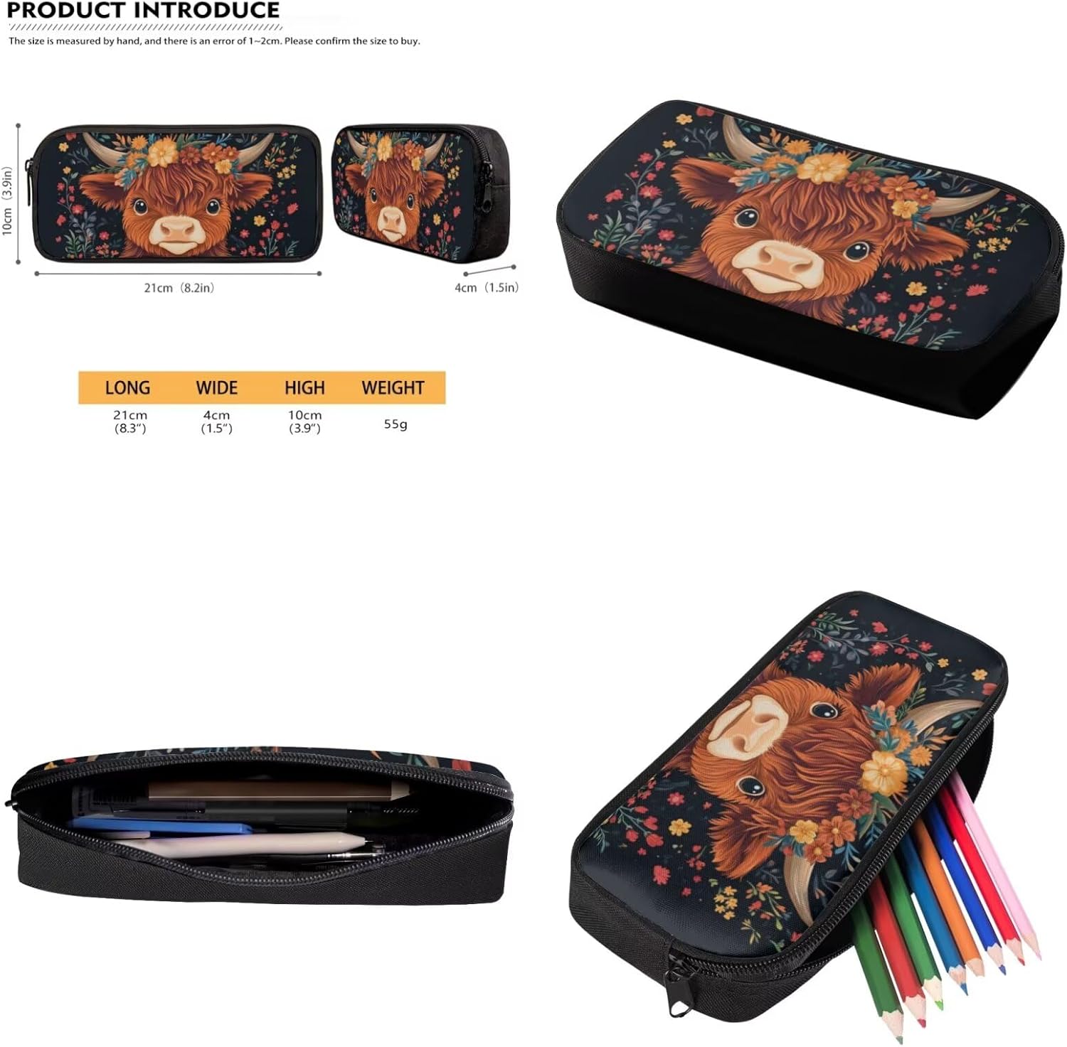 Glorowreny Highland Cow Girls Backpack with Lunch Box Kawaii 15 Inch Bookbag for Girls 7-8 Ages Lightweight School Lunch Bag for Kids 4 Piece Casual Daycare Bags - Image 6