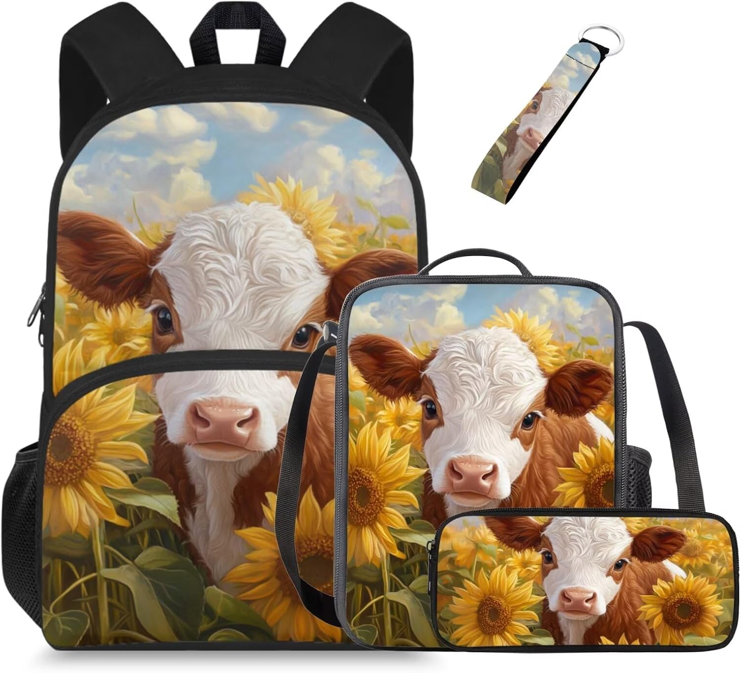 Glorowreny Highland Cow Girls Backpack with Lunch Box Kawaii 15 Inch Bookbag for Girls 7-8 Ages Lightweight School Lunch Bag for Kids 4 Piece Casual Daycare Bags - Image 23