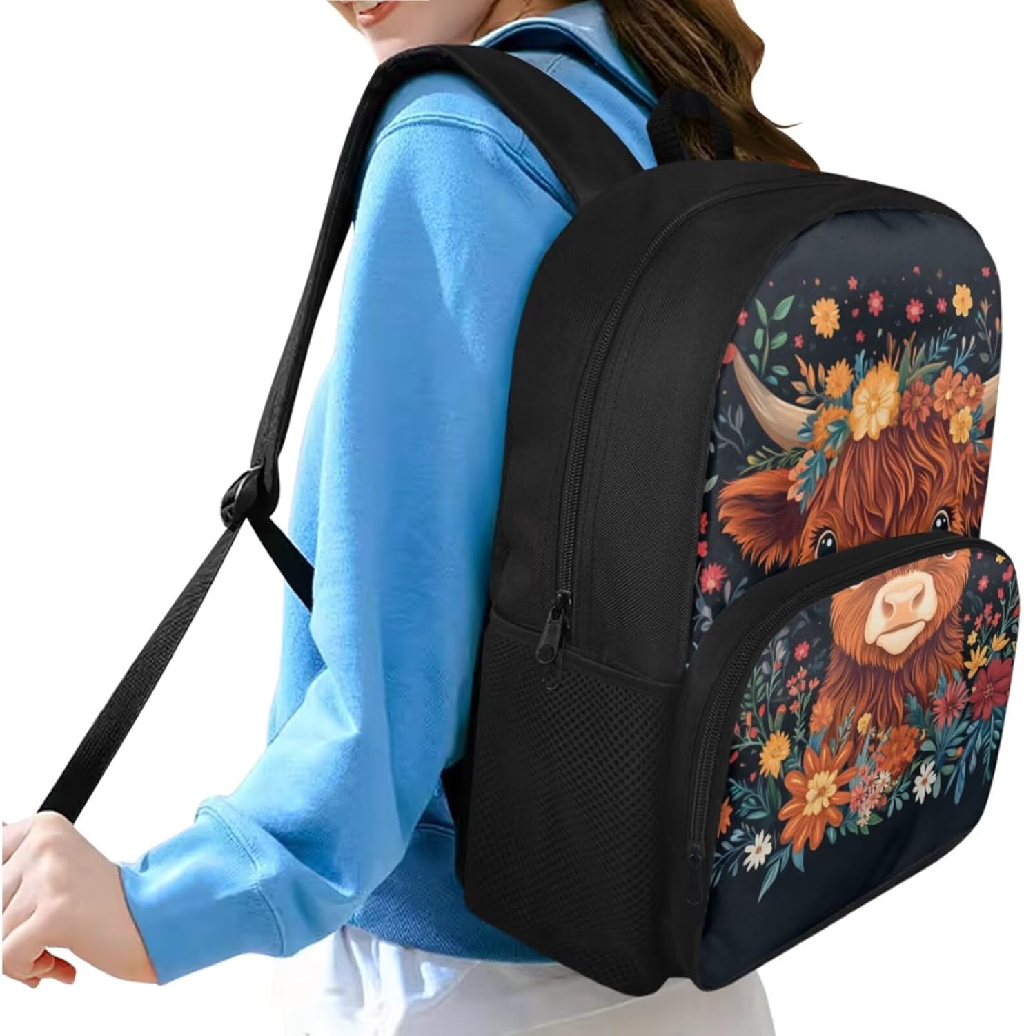 Glorowreny Highland Cow Girls Backpack with Lunch Box Kawaii 15 Inch Bookbag for Girls 7-8 Ages Lightweight School Lunch Bag for Kids 4 Piece Casual Daycare Bags - Image 3