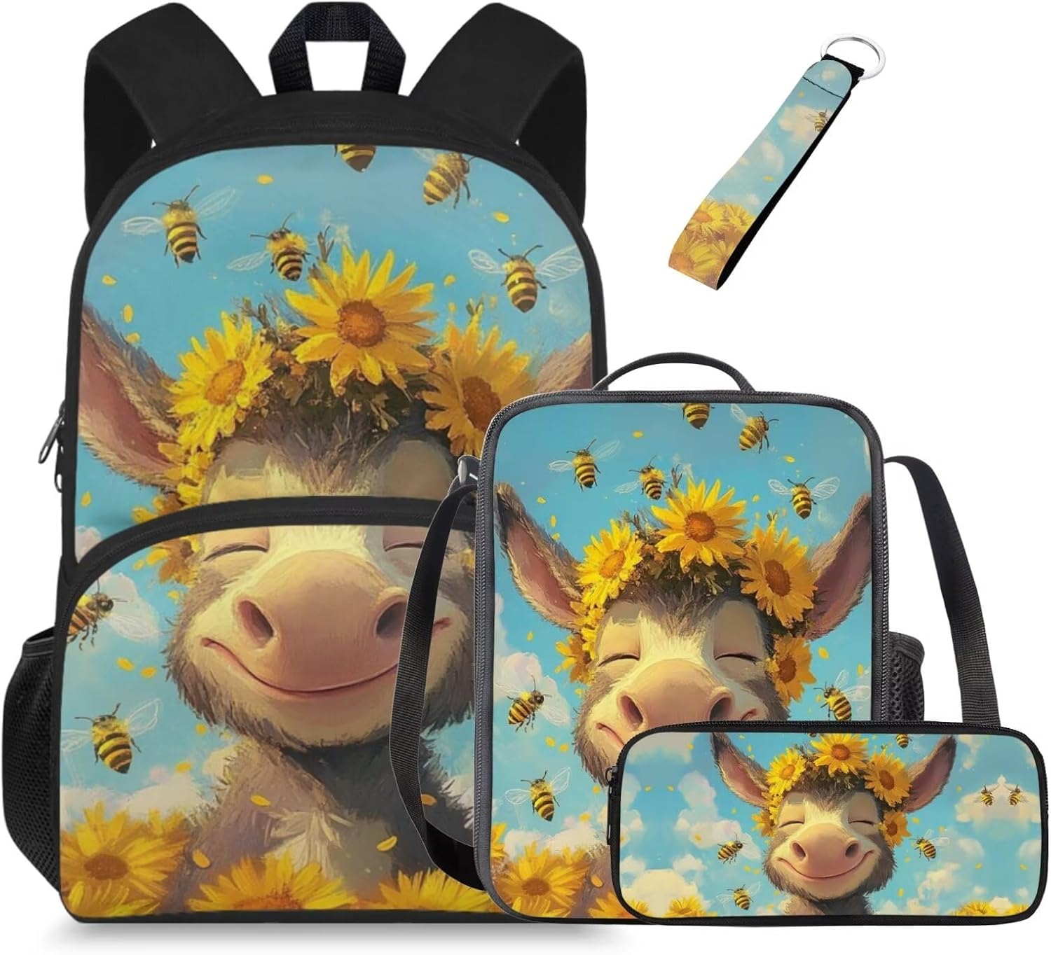 Glorowreny Highland Cow Girls Backpack with Lunch Box Kawaii 15 Inch Bookbag for Girls 7-8 Ages Lightweight School Lunch Bag for Kids 4 Piece Casual Daycare Bags - Image 17