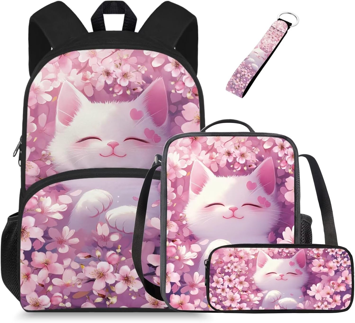 Glorowreny Highland Cow Girls Backpack with Lunch Box Kawaii 15 Inch Bookbag for Girls 7-8 Ages Lightweight School Lunch Bag for Kids 4 Piece Casual Daycare Bags - Image 13