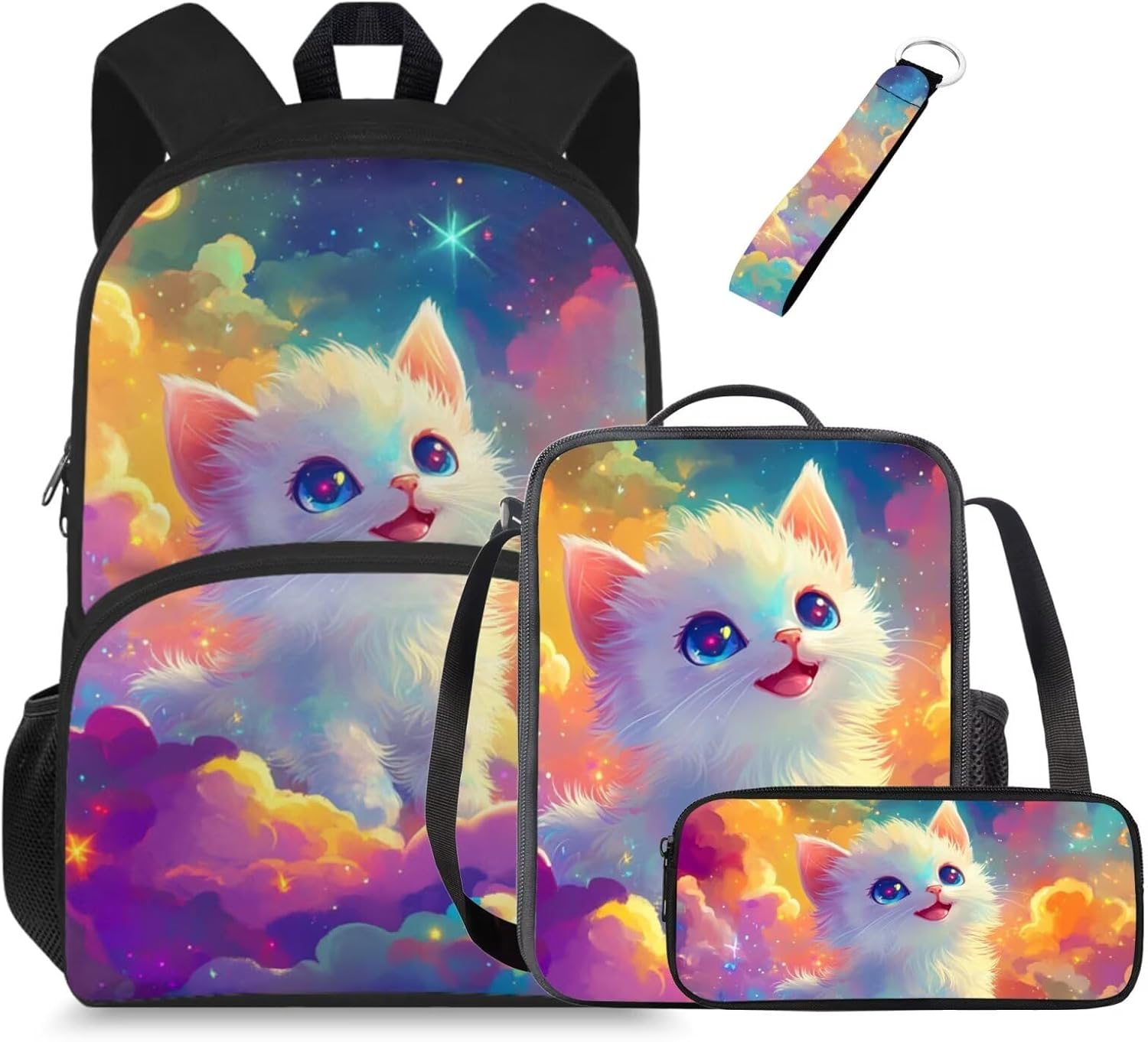 Glorowreny Highland Cow Girls Backpack with Lunch Box Kawaii 15 Inch Bookbag for Girls 7-8 Ages Lightweight School Lunch Bag for Kids 4 Piece Casual Daycare Bags - Image 14