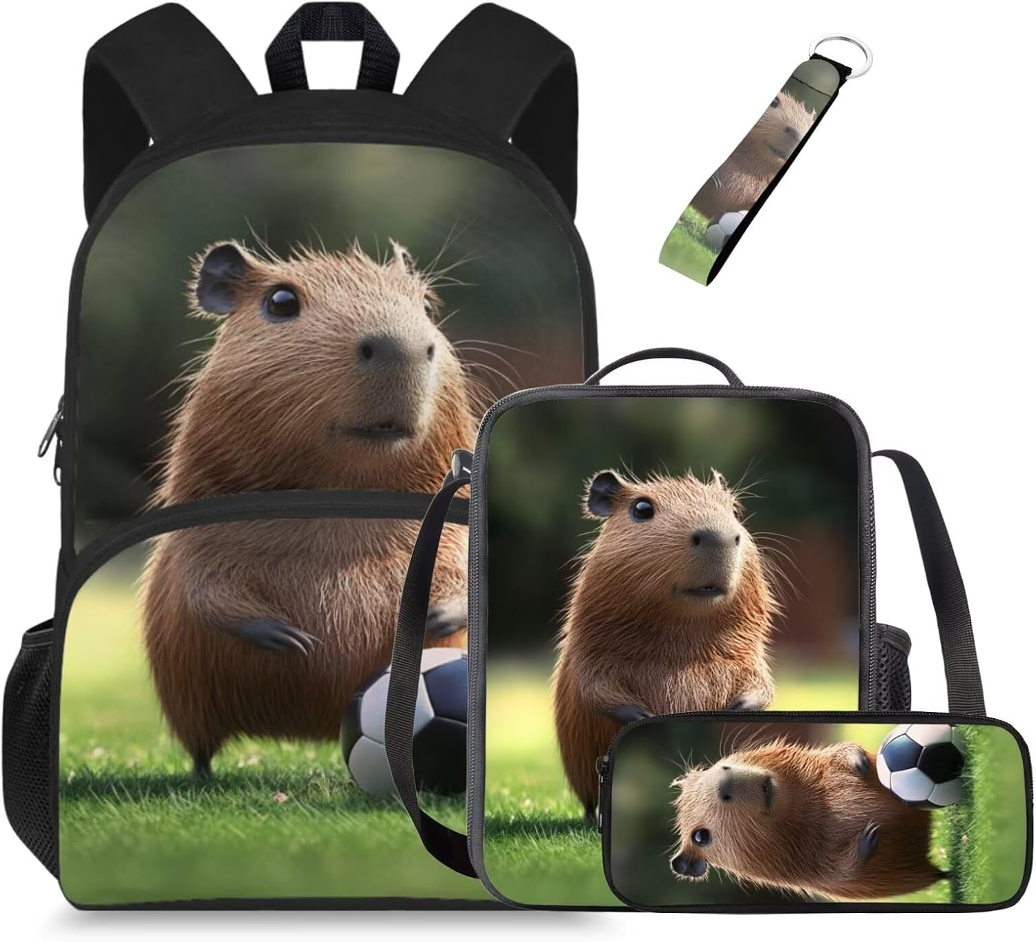 Glorowreny Kawaii Capybara Kids Backpack Girls Cute 4 in 1 Lightweight Girls Bookbag Ages 6-8 with Lunch Box 15 Inch Travel Rucksack with Sturdy Camping Lunch Bag - Image 19