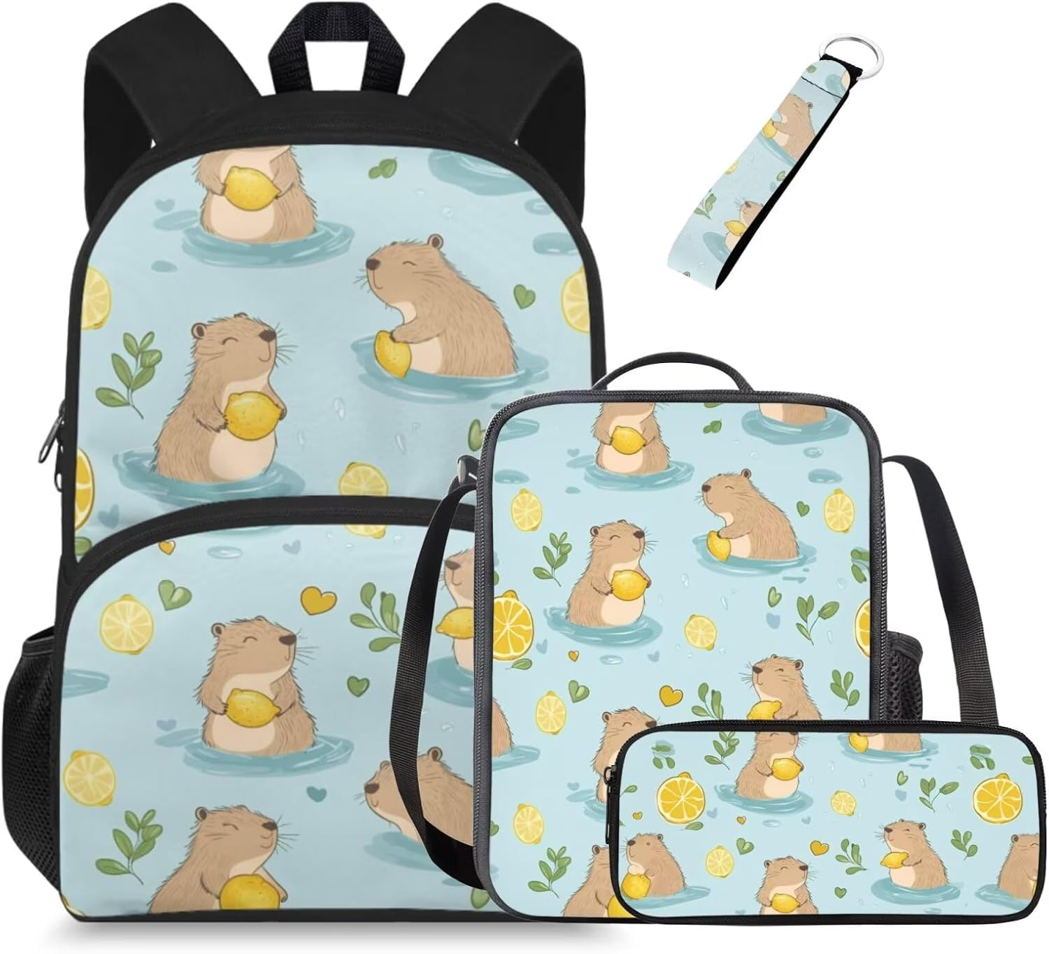 Glorowreny Kawaii Capybara Kids Backpack Girls Cute 4 in 1 Lightweight Girls Bookbag Ages 6-8 with Lunch Box 15 Inch Travel Rucksack with Sturdy Camping Lunch Bag - Image 21