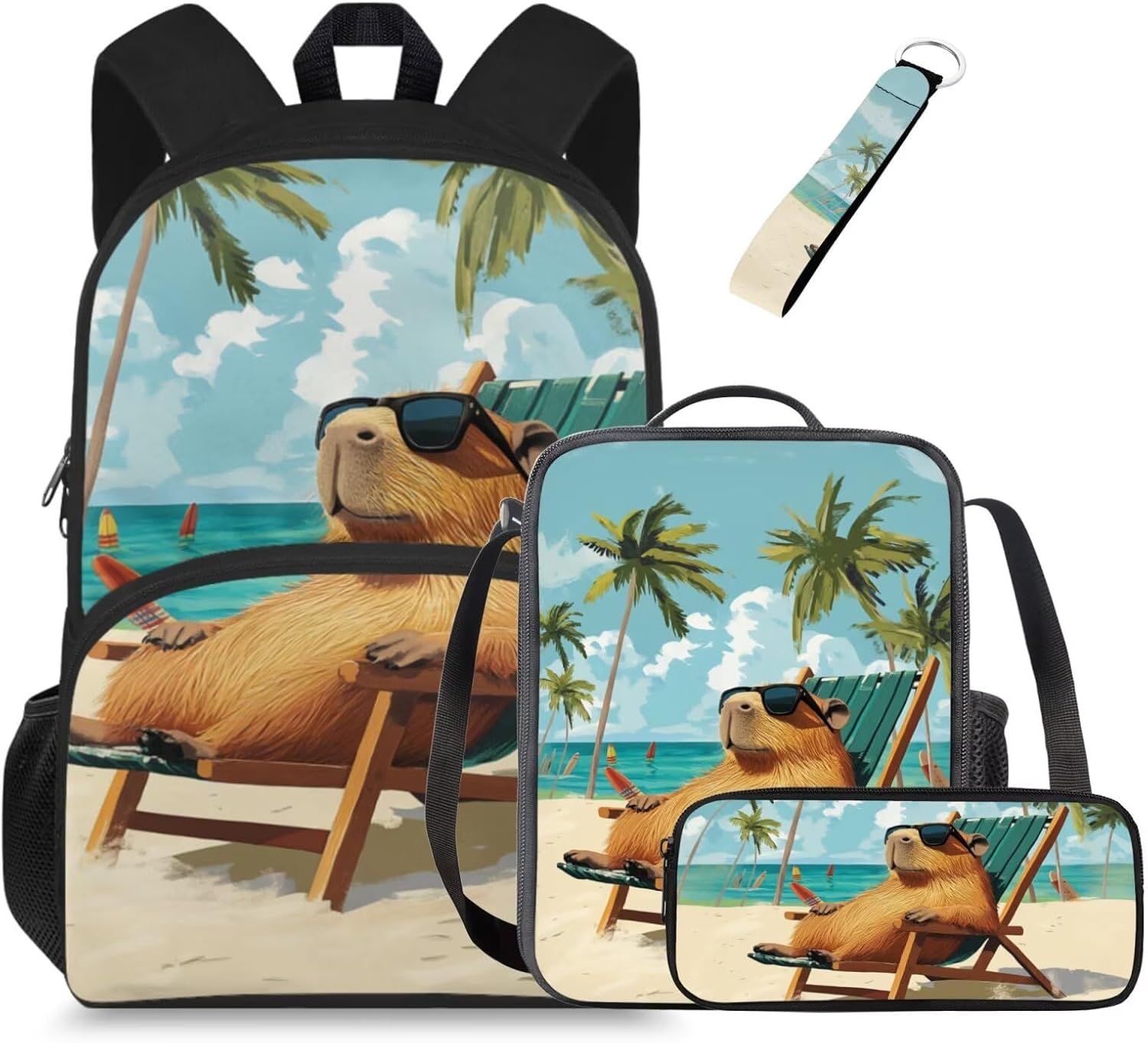 Glorowreny Kawaii Capybara Kids Backpack Girls Cute 4 in 1 Lightweight Girls Bookbag Ages 6-8 with Lunch Box 15 Inch Travel Rucksack with Sturdy Camping Lunch Bag - Image 26