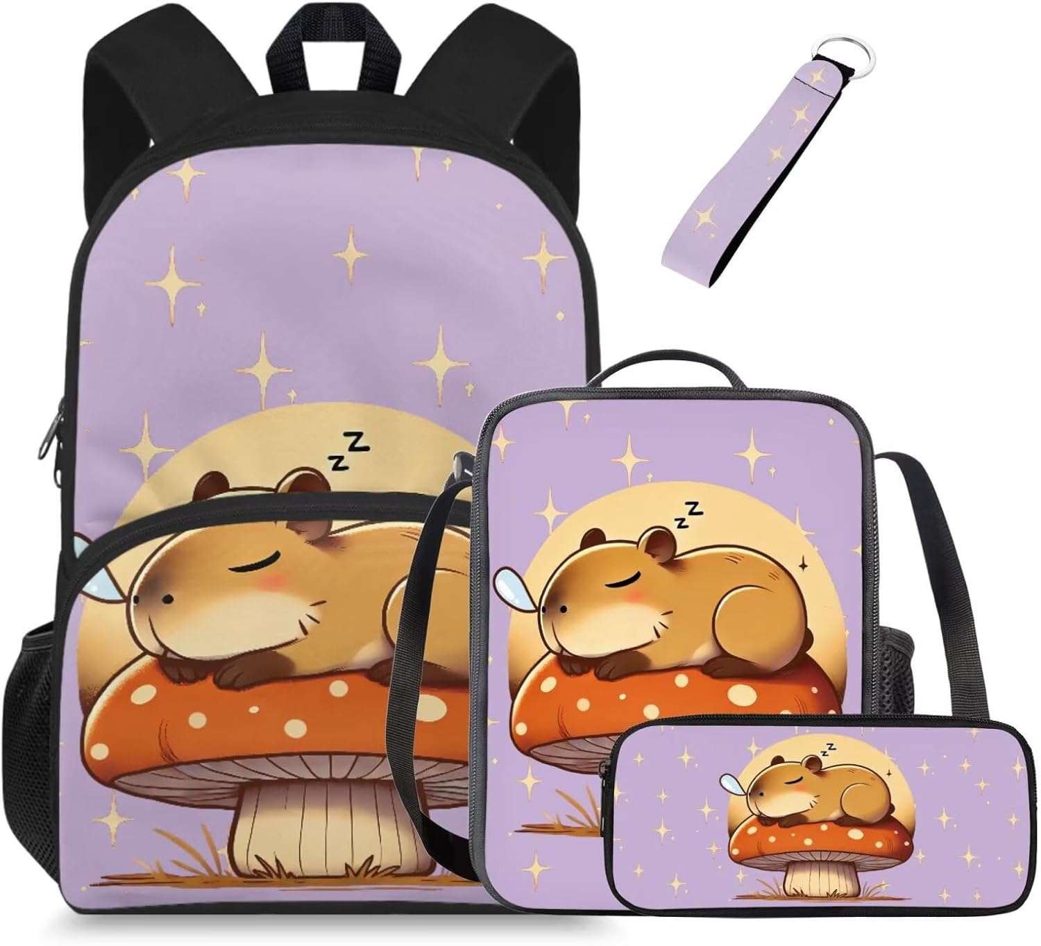 Glorowreny Kawaii Capybara Kids Backpack Girls Cute 4 in 1 Lightweight Girls Bookbag Ages 6-8 with Lunch Box 15 Inch Travel Rucksack with Sturdy Camping Lunch Bag - Image 14