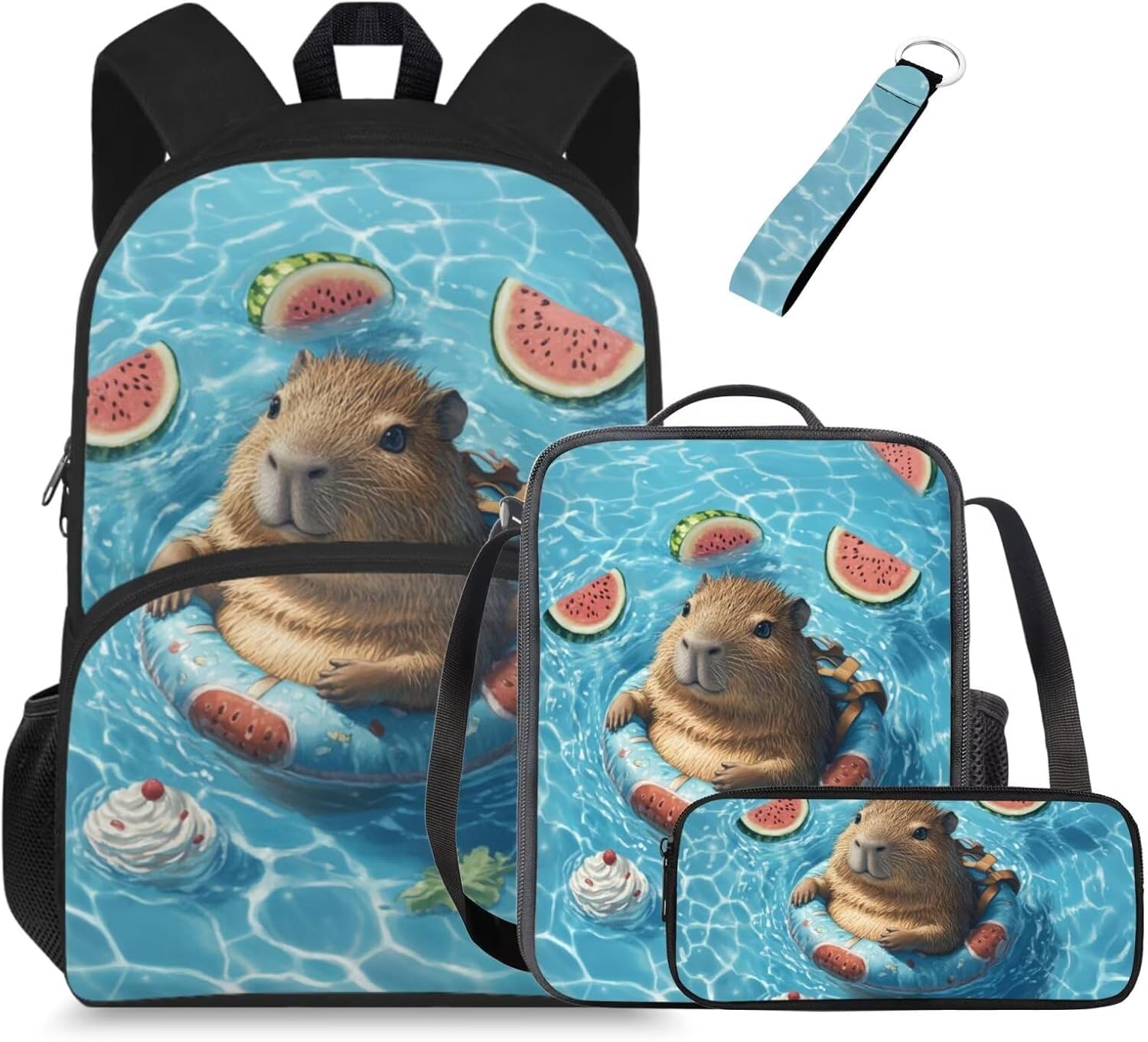 Glorowreny Kawaii Capybara Kids Backpack Girls Cute 4 in 1 Lightweight Girls Bookbag Ages 6-8 with Lunch Box 15 Inch Travel Rucksack with Sturdy Camping Lunch Bag - Image 25