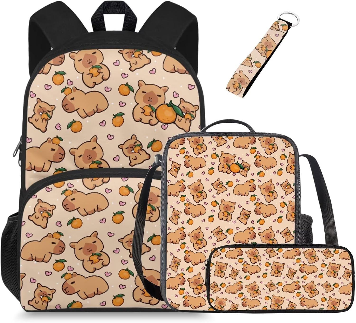 Glorowreny Kawaii Capybara Kids Backpack Girls Cute 4 in 1 Lightweight Girls Bookbag Ages 6-8 with Lunch Box 15 Inch Travel Rucksack with Sturdy Camping Lunch Bag - Image 18