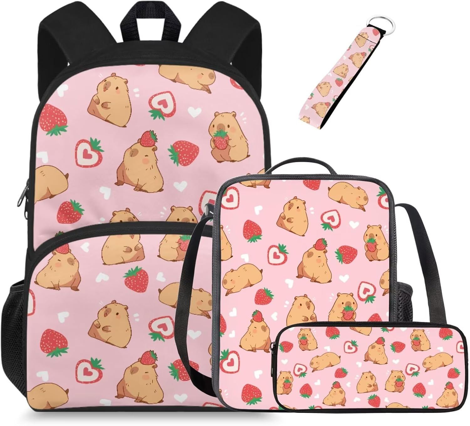 Glorowreny Kawaii Capybara Kids Backpack Girls Cute 4 in 1 Lightweight Girls Bookbag Ages 6-8 with Lunch Box 15 Inch Travel Rucksack with Sturdy Camping Lunch Bag - Image 16