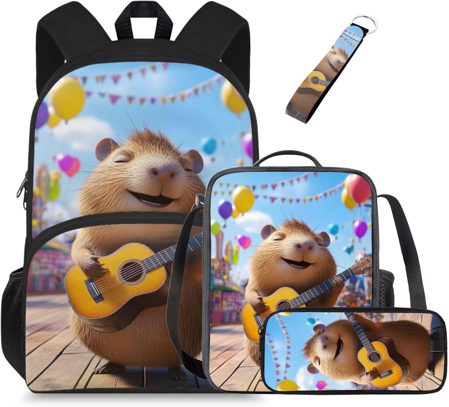 Glorowreny Kawaii Capybara Kids Backpack Girls Cute 4 in 1 Lightweight Girls Bookbag Ages 6-8 with Lunch Box 15 Inch Travel Rucksack with Sturdy Camping Lunch Bag - Image 8