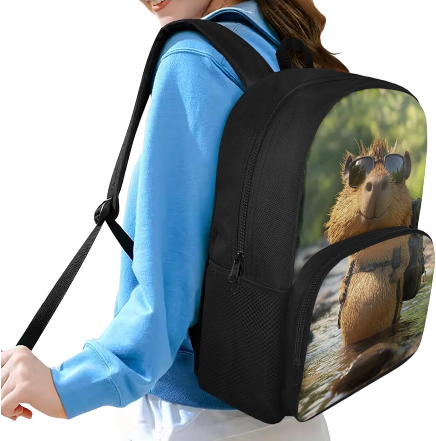 Glorowreny Kawaii Capybara Kids Backpack Girls Cute 4 in 1 Lightweight Girls Bookbag Ages 6-8 with Lunch Box 15 Inch Travel Rucksack with Sturdy Camping Lunch Bag - Image 3