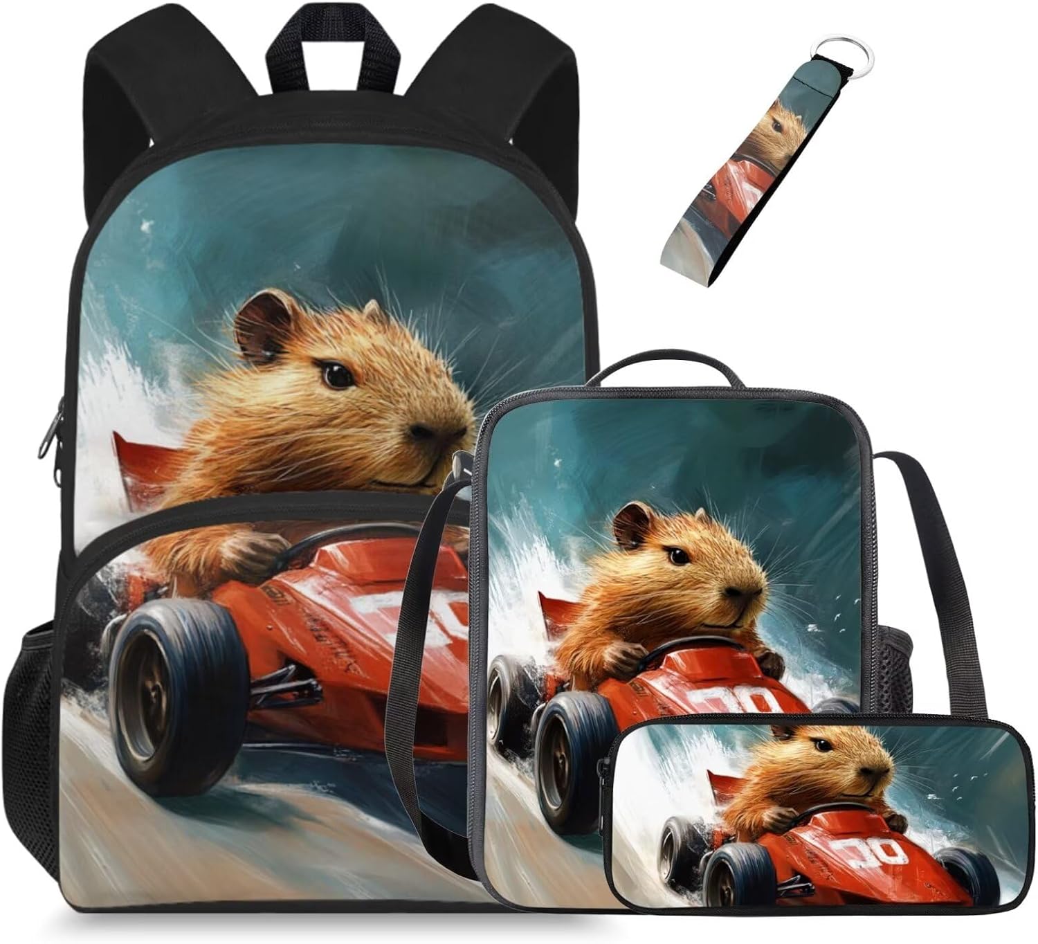 Glorowreny Kawaii Capybara Kids Backpack Girls Cute 4 in 1 Lightweight Girls Bookbag Ages 6-8 with Lunch Box 15 Inch Travel Rucksack with Sturdy Camping Lunch Bag - Image 9