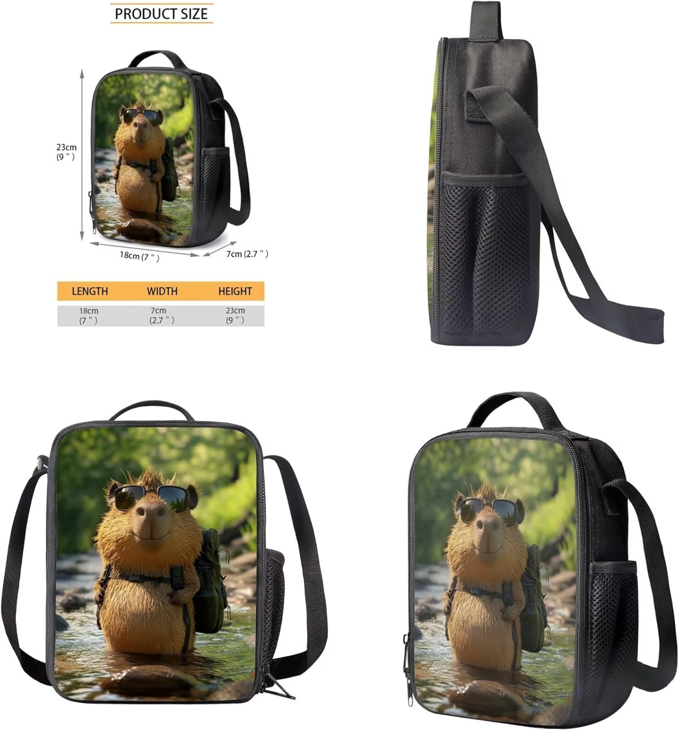Glorowreny Kawaii Capybara Kids Backpack Girls Cute 4 in 1 Lightweight Girls Bookbag Ages 6-8 with Lunch Box 15 Inch Travel Rucksack with Sturdy Camping Lunch Bag - Image 2