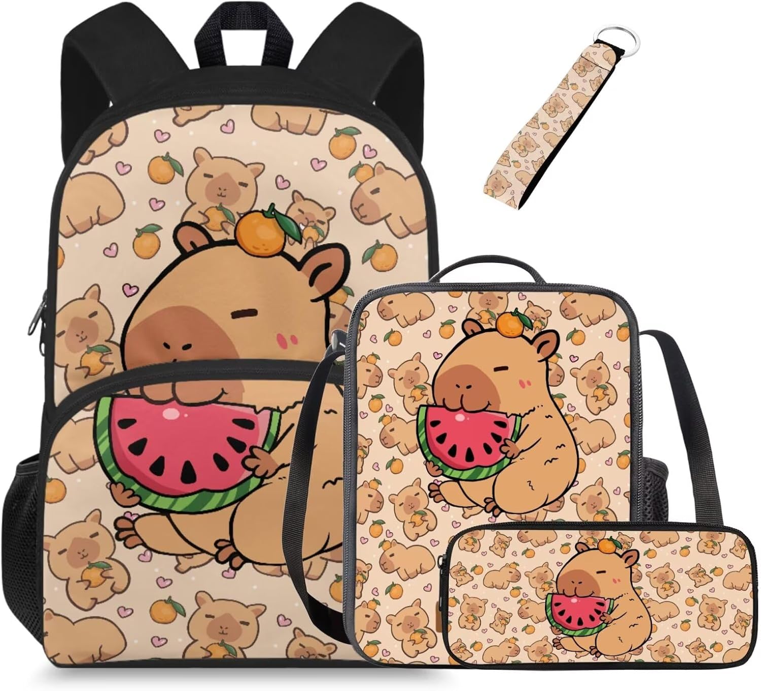 Glorowreny Kawaii Capybara Kids Backpack Girls Cute 4 in 1 Lightweight Girls Bookbag Ages 6-8 with Lunch Box 15 Inch Travel Rucksack with Sturdy Camping Lunch Bag - Image 13