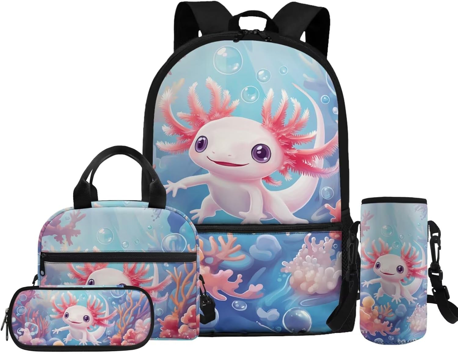 Glorowreny Otter Girls Backpack 10-12 Years Old Kawaii Animal Kids Lunch Bags for Girls Personalized Portable Water Bottle Holder with Strap 4 in 1 Casual School Daypack - Image 21