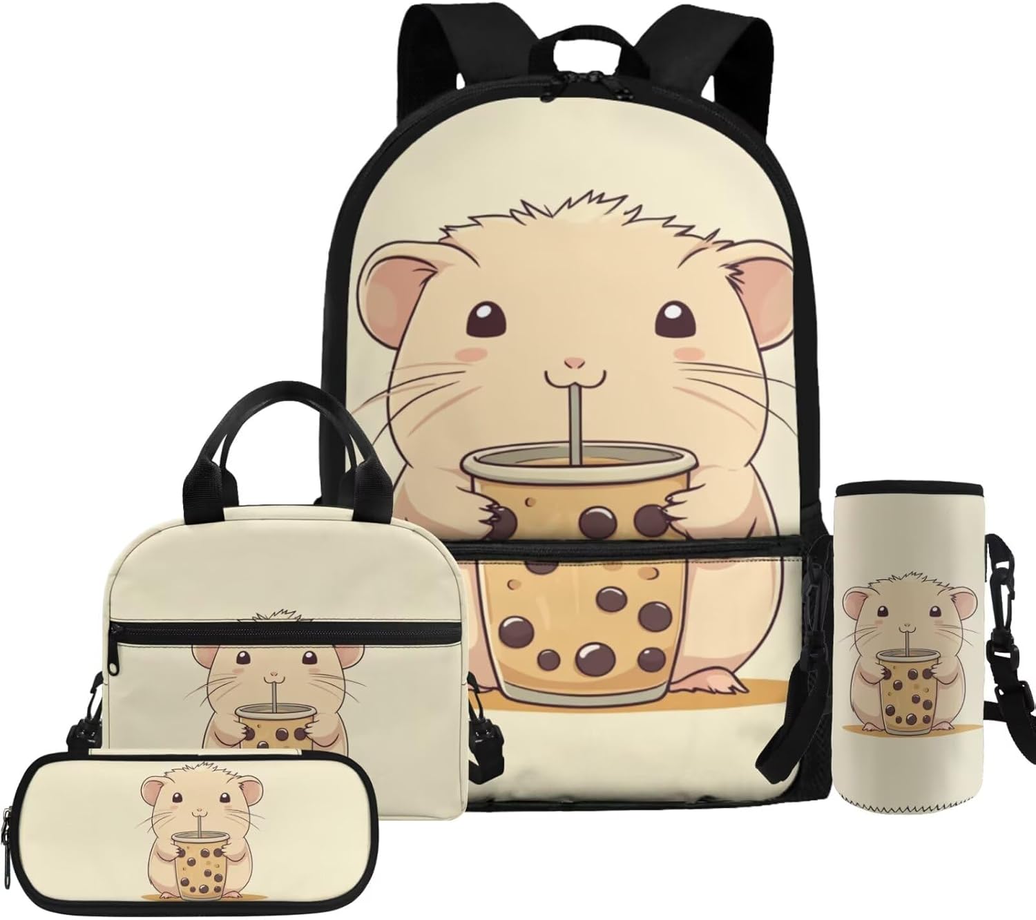 Glorowreny Otter Girls Backpack 10-12 Years Old Kawaii Animal Kids Lunch Bags for Girls Personalized Portable Water Bottle Holder with Strap 4 in 1 Casual School Daypack - Image 15