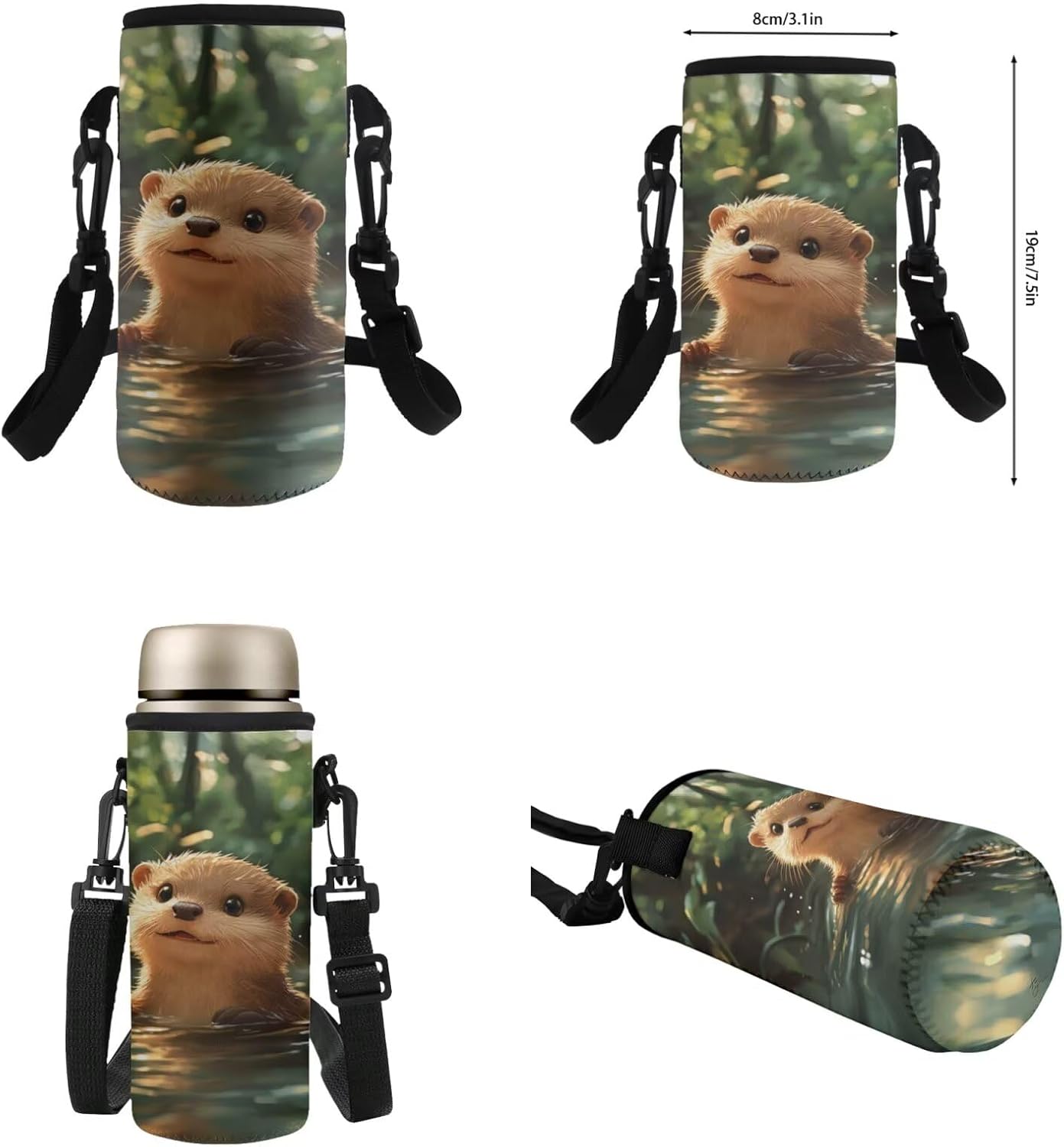 Glorowreny Otter Girls Backpack 10-12 Years Old Kawaii Animal Kids Lunch Bags for Girls Personalized Portable Water Bottle Holder with Strap 4 in 1 Casual School Daypack - Image 4