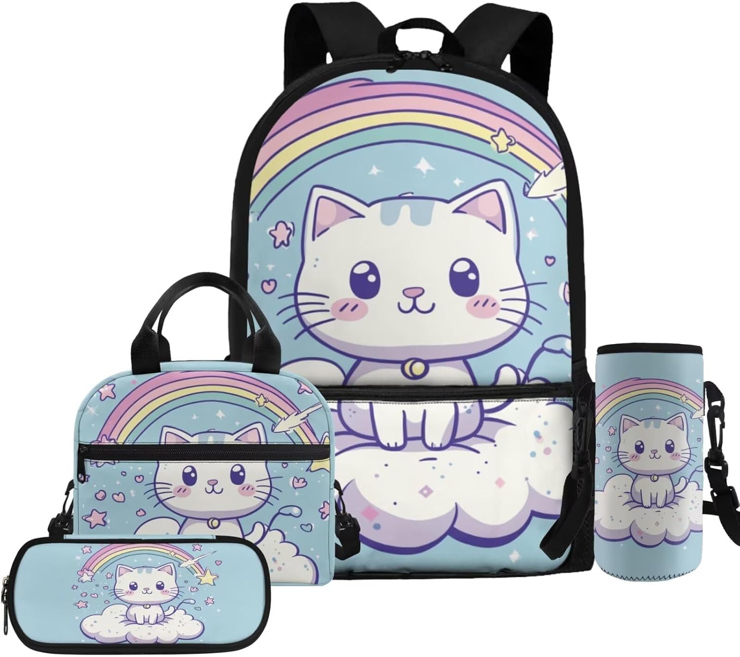Glorowreny Otter Girls Backpack 10-12 Years Old Kawaii Animal Kids Lunch Bags for Girls Personalized Portable Water Bottle Holder with Strap 4 in 1 Casual School Daypack - Image 14