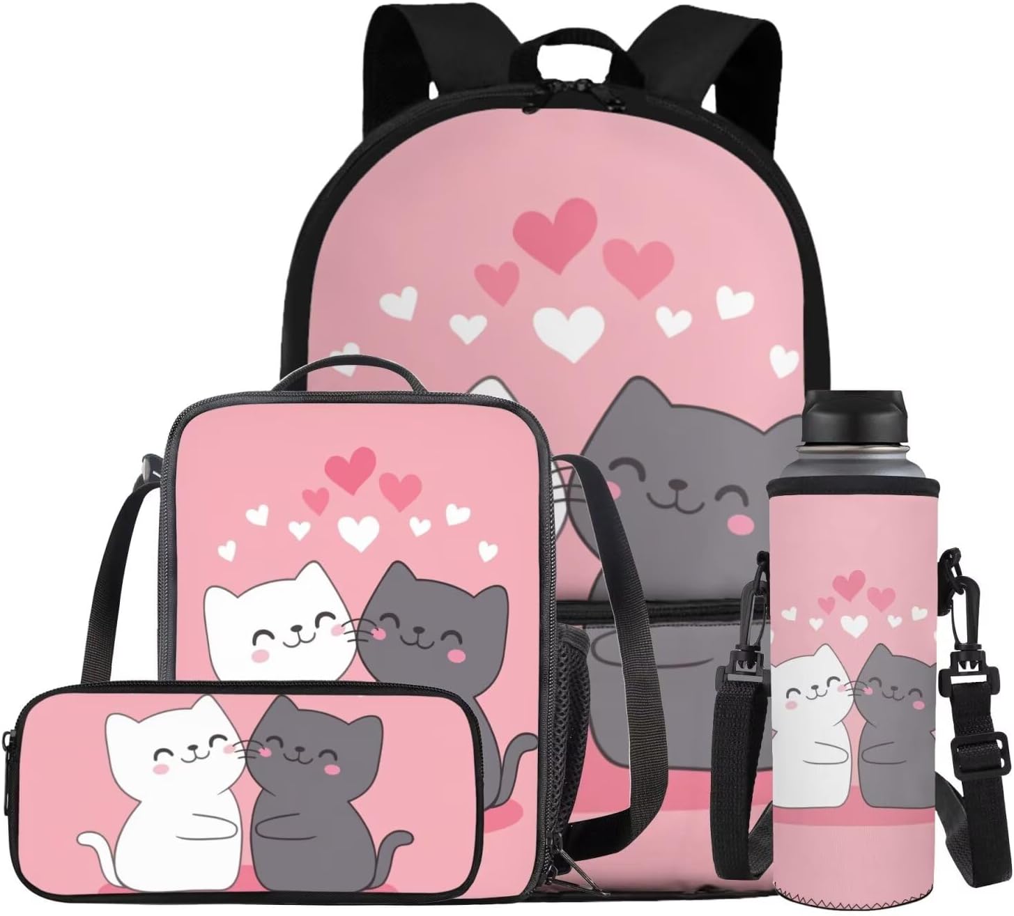 Glorowreny Penguin Backpack Kids Kawaii Animal Girls Bookbag Age 10-12 Lightweight Cute Insulated Lunch Bag Portable Water Bottle Sleeve with Strap 4 PCS Casual School Daycare Bags - Image 6