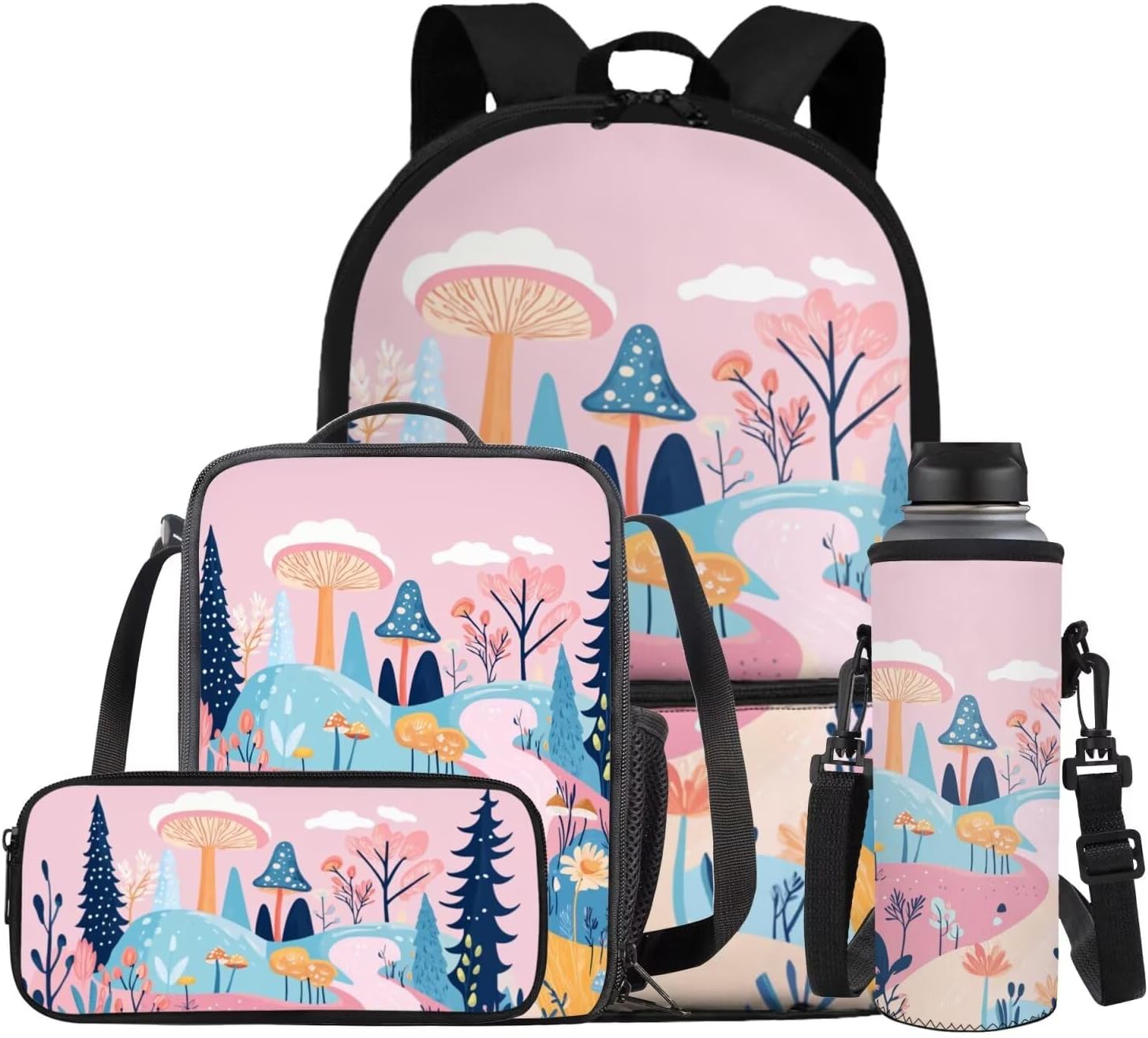 Glorowreny Penguin Backpack Kids Kawaii Animal Girls Bookbag Age 10-12 Lightweight Cute Insulated Lunch Bag Portable Water Bottle Sleeve with Strap 4 PCS Casual School Daycare Bags - Image 20