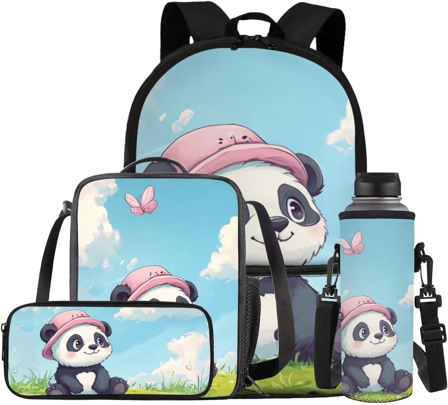 Glorowreny Penguin Backpack Kids Kawaii Animal Girls Bookbag Age 10-12 Lightweight Cute Insulated Lunch Bag Portable Water Bottle Sleeve with Strap 4 PCS Casual School Daycare Bags - Image 18