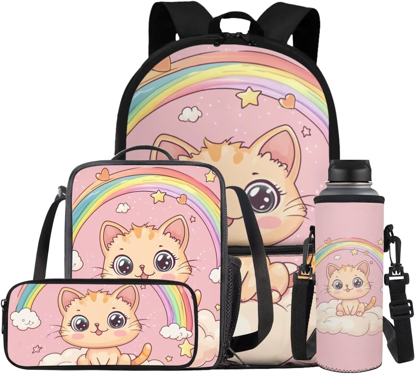Glorowreny Penguin Backpack Kids Kawaii Animal Girls Bookbag Age 10-12 Lightweight Cute Insulated Lunch Bag Portable Water Bottle Sleeve with Strap 4 PCS Casual School Daycare Bags - Image 7