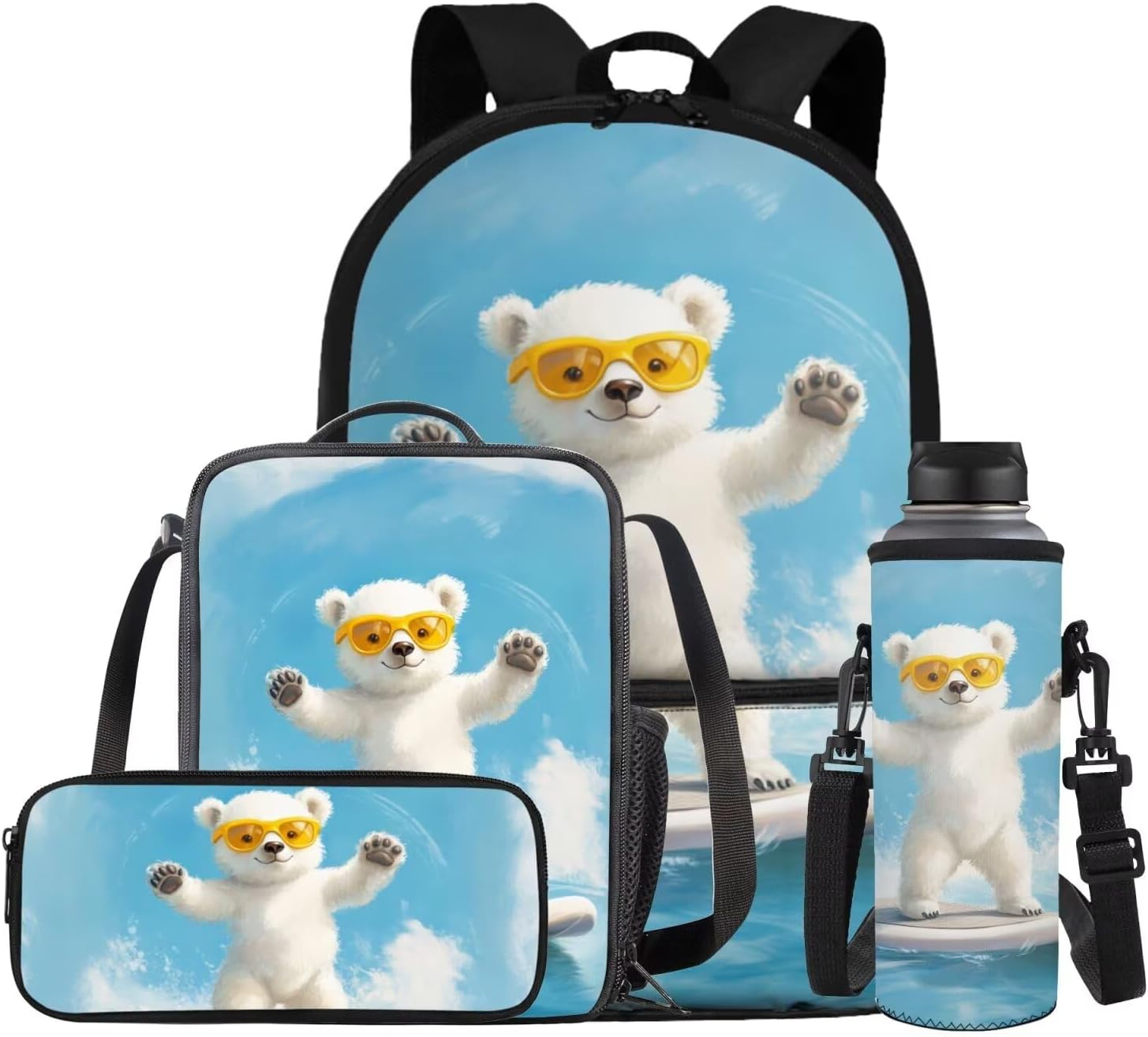 Glorowreny Penguin Backpack Kids Kawaii Animal Girls Bookbag Age 10-12 Lightweight Cute Insulated Lunch Bag Portable Water Bottle Sleeve with Strap 4 PCS Casual School Daycare Bags - Image 13