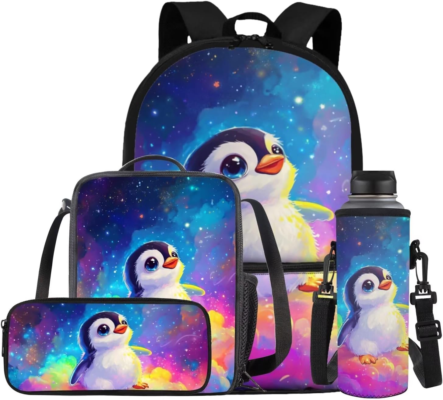 Glorowreny Penguin Backpack Kids Kawaii Animal Girls Bookbag Age 10-12 Lightweight Cute Insulated Lunch Bag Portable Water Bottle Sleeve with Strap 4 PCS Casual School Daycare Bags - Image 19