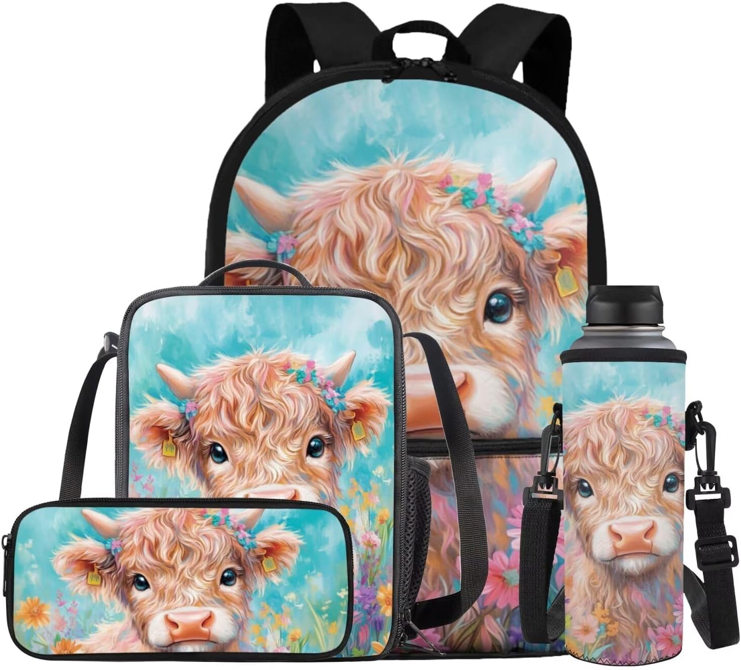 Glorowreny Penguin Backpack Kids Kawaii Animal Girls Bookbag Age 10-12 Lightweight Cute Insulated Lunch Bag Portable Water Bottle Sleeve with Strap 4 PCS Casual School Daycare Bags - Image 9