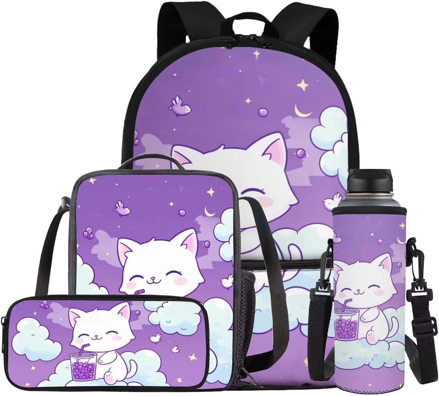 Glorowreny Penguin Backpack Kids Kawaii Animal Girls Bookbag Age 10-12 Lightweight Cute Insulated Lunch Bag Portable Water Bottle Sleeve with Strap 4 PCS Casual School Daycare Bags - Image 14