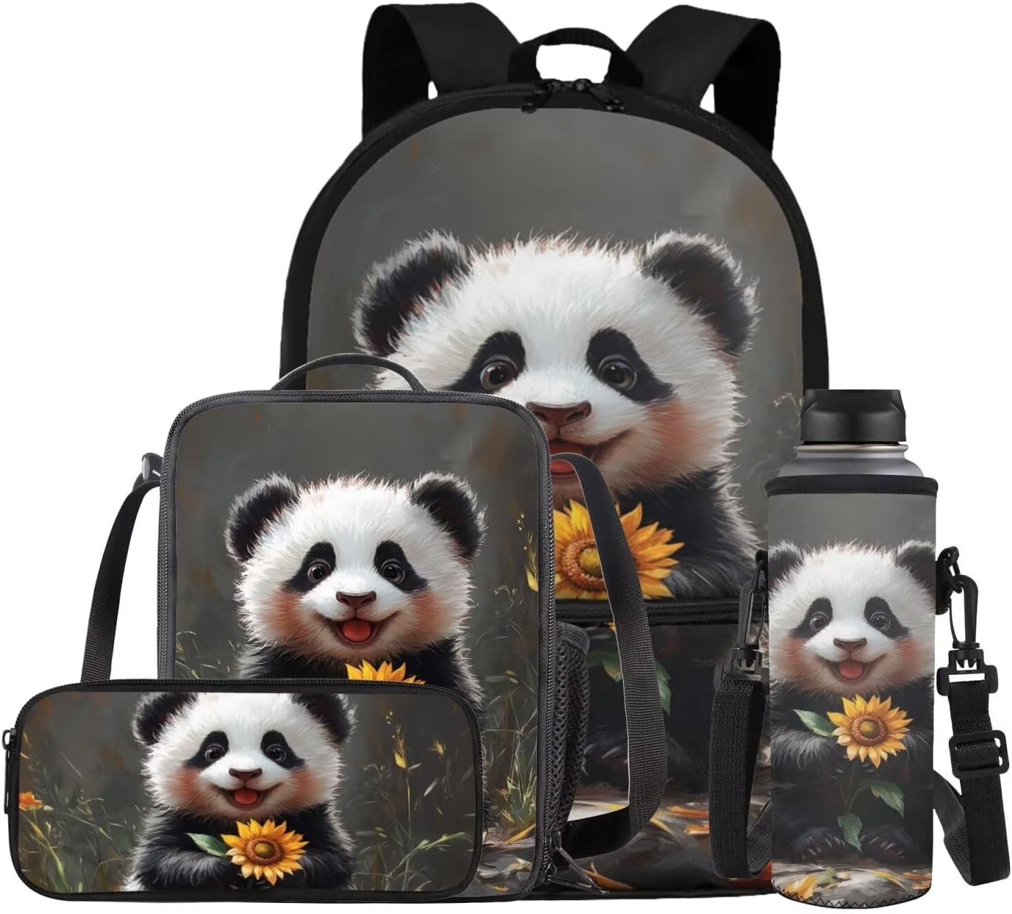 Glorowreny Penguin Backpack Kids Kawaii Animal Girls Bookbag Age 10-12 Lightweight Cute Insulated Lunch Bag Portable Water Bottle Sleeve with Strap 4 PCS Casual School Daycare Bags - Image 16