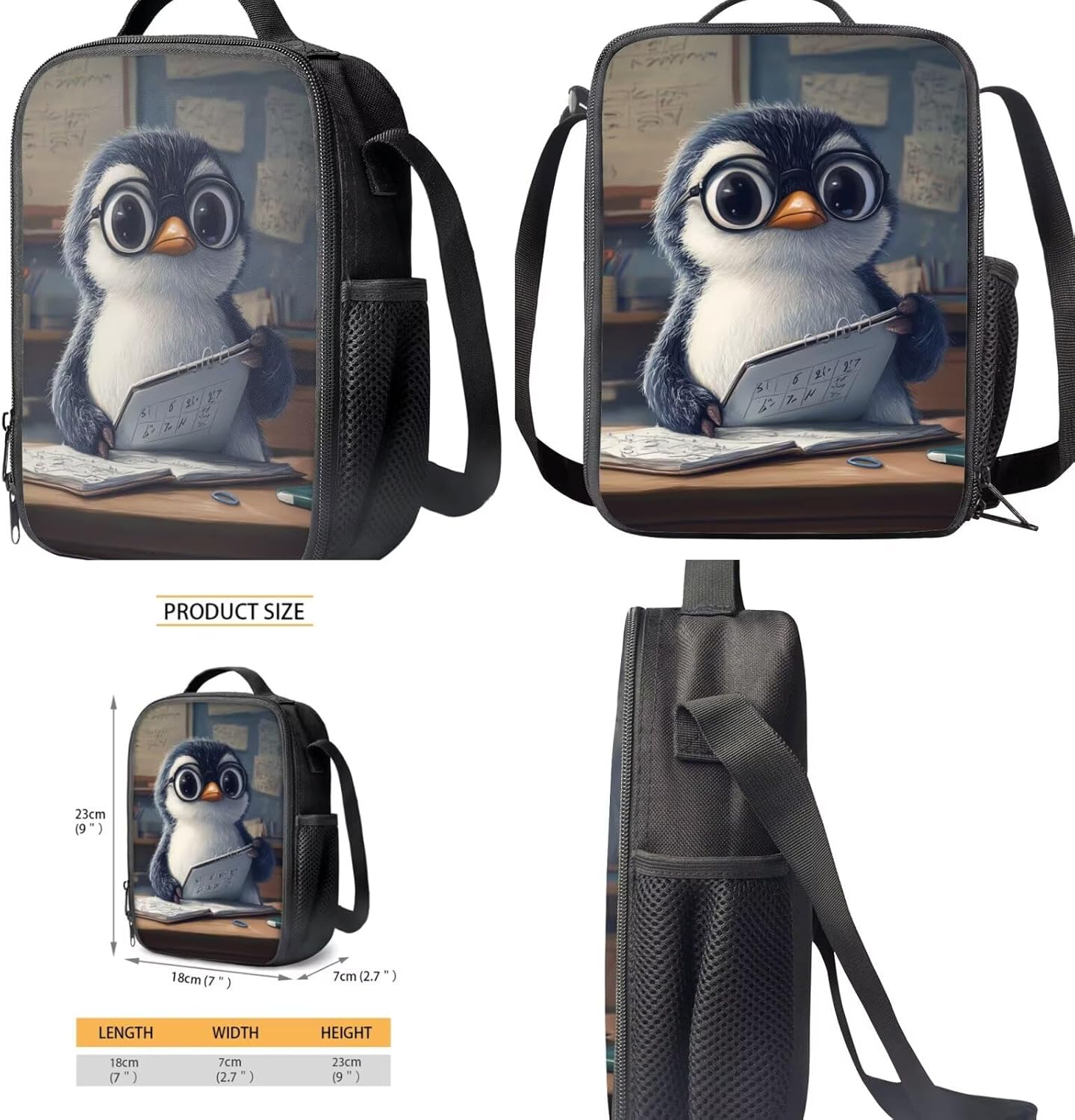Glorowreny Penguin Backpack Kids Kawaii Animal Girls Bookbag Age 10-12 Lightweight Cute Insulated Lunch Bag Portable Water Bottle Sleeve with Strap 4 PCS Casual School Daycare Bags - Image 3