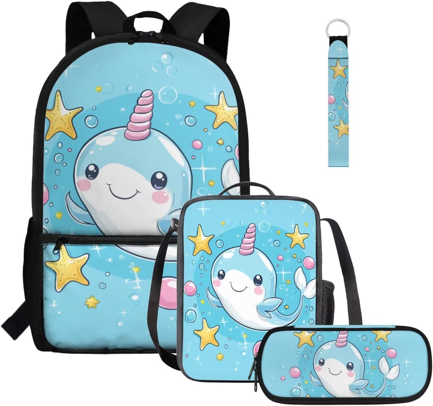 Glorowreny Seal Backpack for School Kids 10-12 Girls Large Capacity Bookbag for Teen Girls Set of 4 Lightwieght Girls Kids Lunch Bag with Strap Kawaii Kids Bookbag Keychains - Image 14