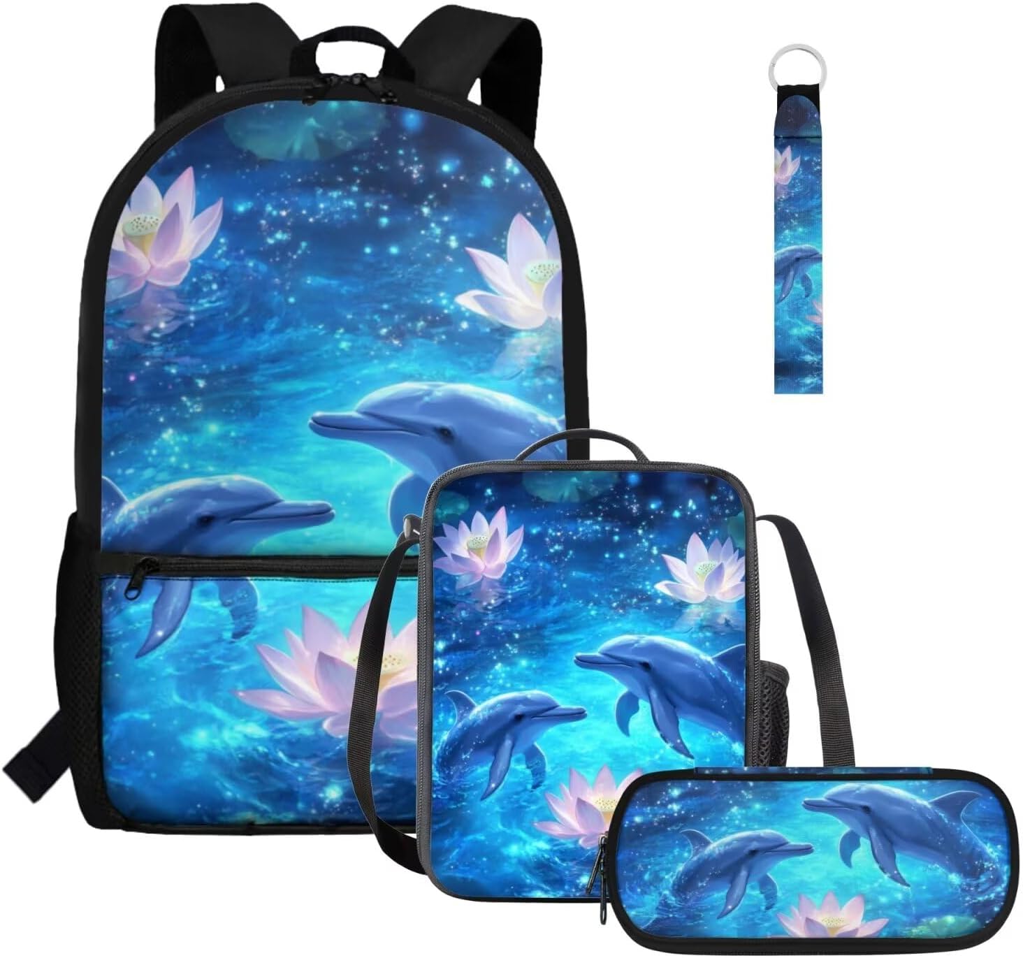 Glorowreny Seal Backpack for School Kids 10-12 Girls Large Capacity Bookbag for Teen Girls Set of 4 Lightwieght Girls Kids Lunch Bag with Strap Kawaii Kids Bookbag Keychains - Image 16