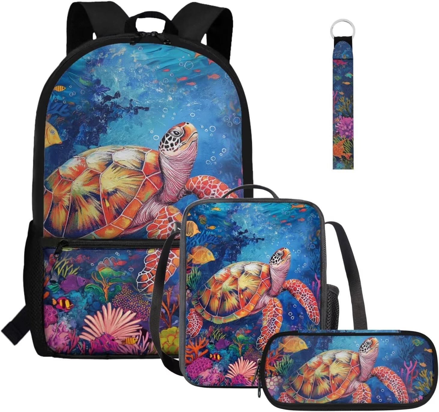 Glorowreny Seal Backpack for School Kids 10-12 Girls Large Capacity Bookbag for Teen Girls Set of 4 Lightwieght Girls Kids Lunch Bag with Strap Kawaii Kids Bookbag Keychains - Image 24