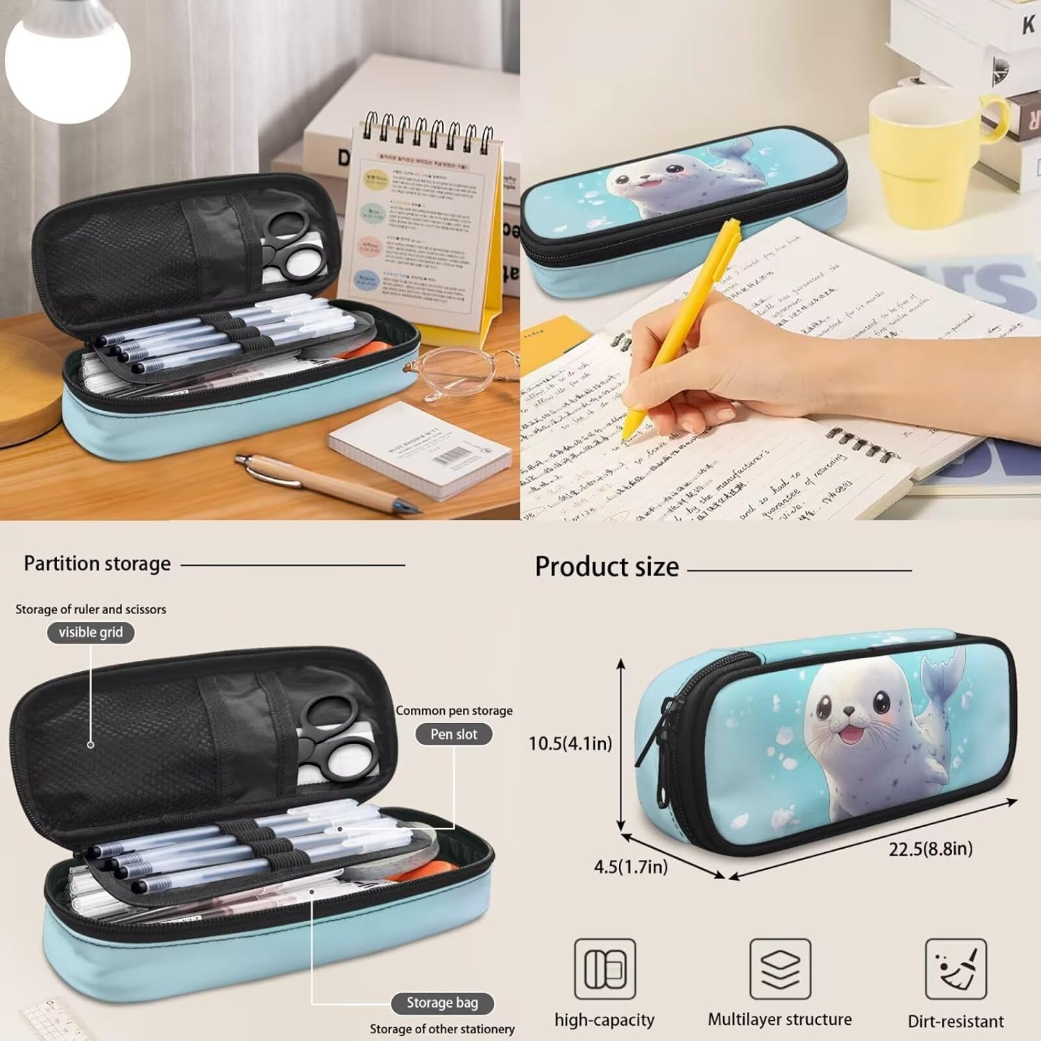 Glorowreny Seal Backpack for School Kids 10-12 Girls Large Capacity Bookbag for Teen Girls Set of 4 Lightwieght Girls Kids Lunch Bag with Strap Kawaii Kids Bookbag Keychains - Image 6