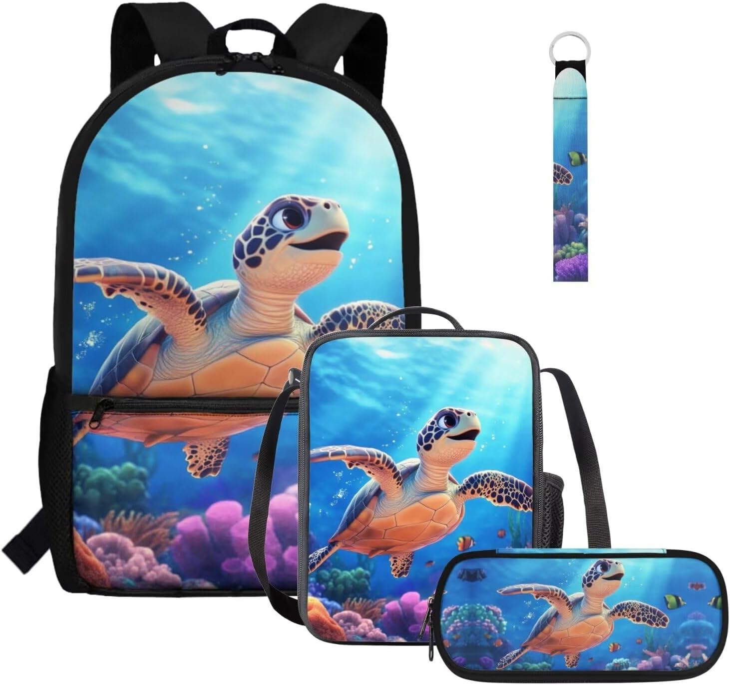 Glorowreny Seal Backpack for School Kids 10-12 Girls Large Capacity Bookbag for Teen Girls Set of 4 Lightwieght Girls Kids Lunch Bag with Strap Kawaii Kids Bookbag Keychains - Image 25