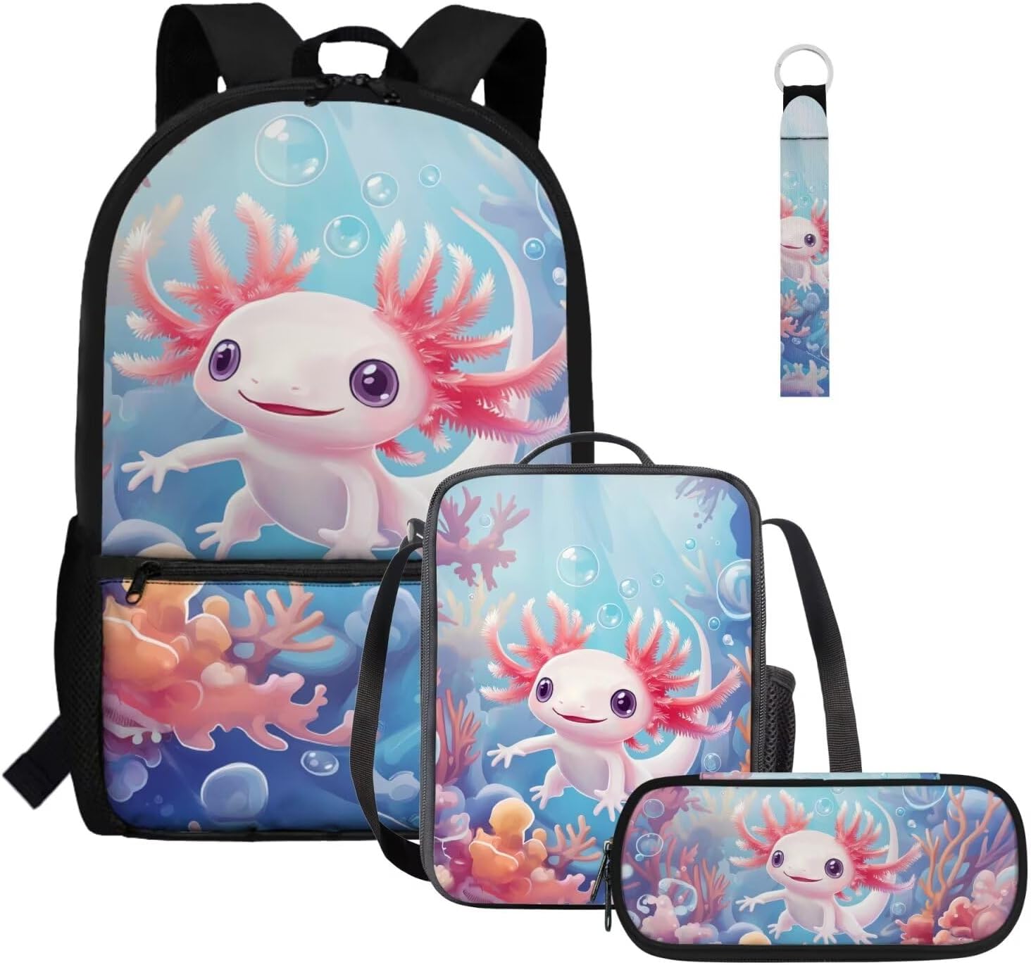 Glorowreny Seal Backpack for School Kids 10-12 Girls Large Capacity Bookbag for Teen Girls Set of 4 Lightwieght Girls Kids Lunch Bag with Strap Kawaii Kids Bookbag Keychains - Image 15