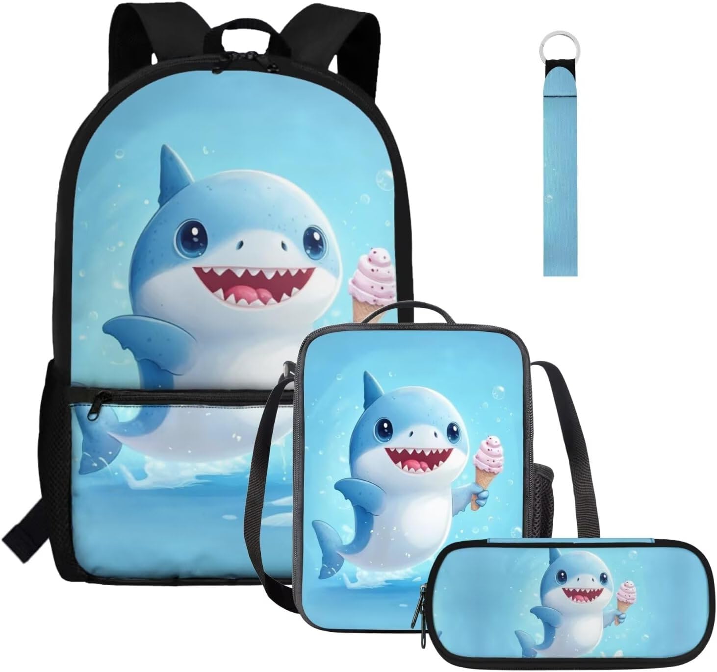 Glorowreny Seal Backpack for School Kids 10-12 Girls Large Capacity Bookbag for Teen Girls Set of 4 Lightwieght Girls Kids Lunch Bag with Strap Kawaii Kids Bookbag Keychains - Image 13